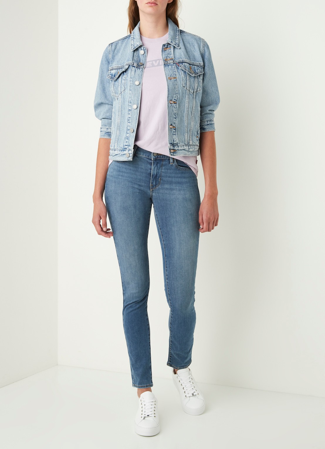 Levi's Trucker spijkerjas met lichte wassing - voorkant 3 indigo