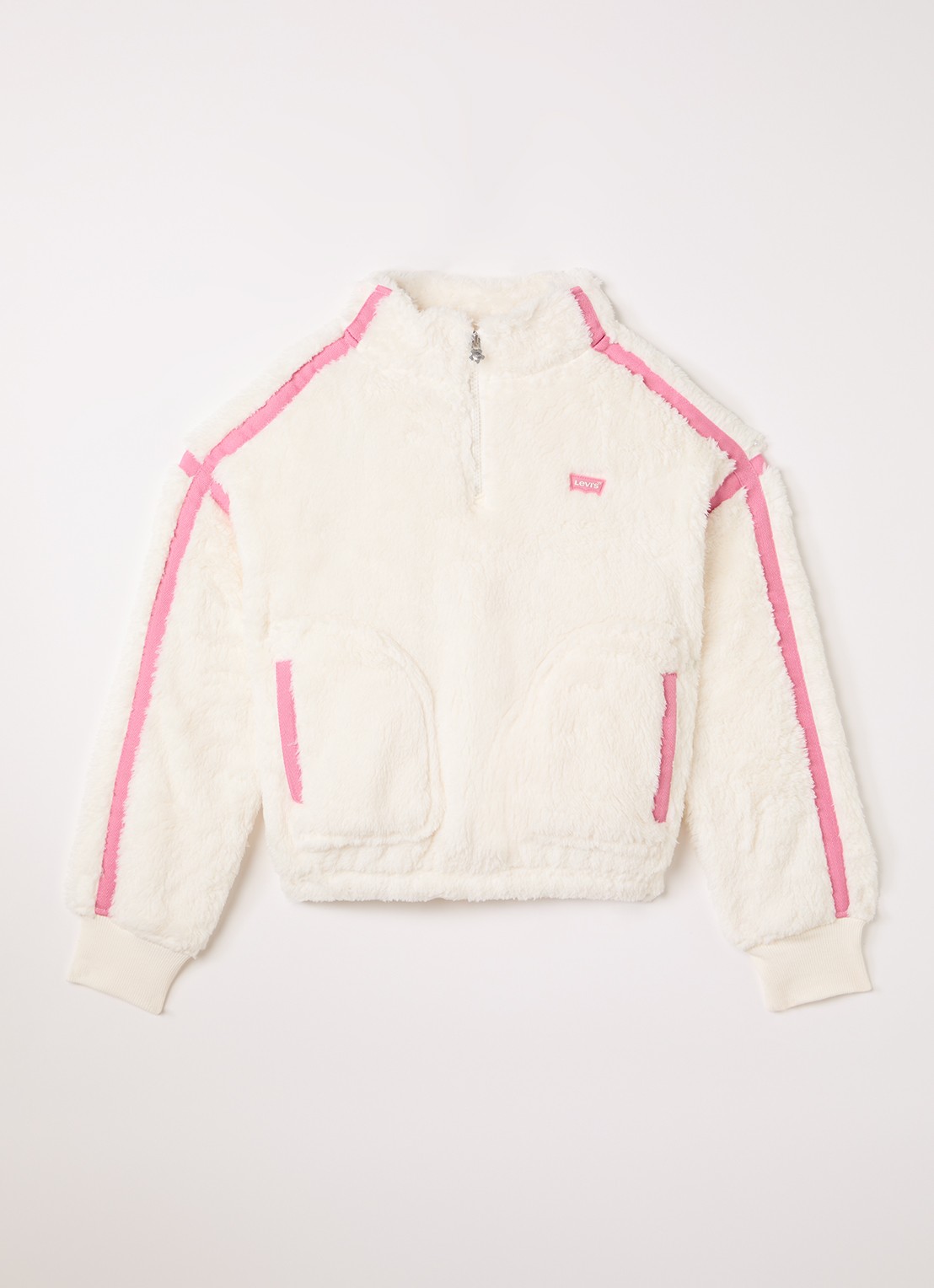 Levi's Trui van teddy met halve rits - voorkant 2 gebroken wit