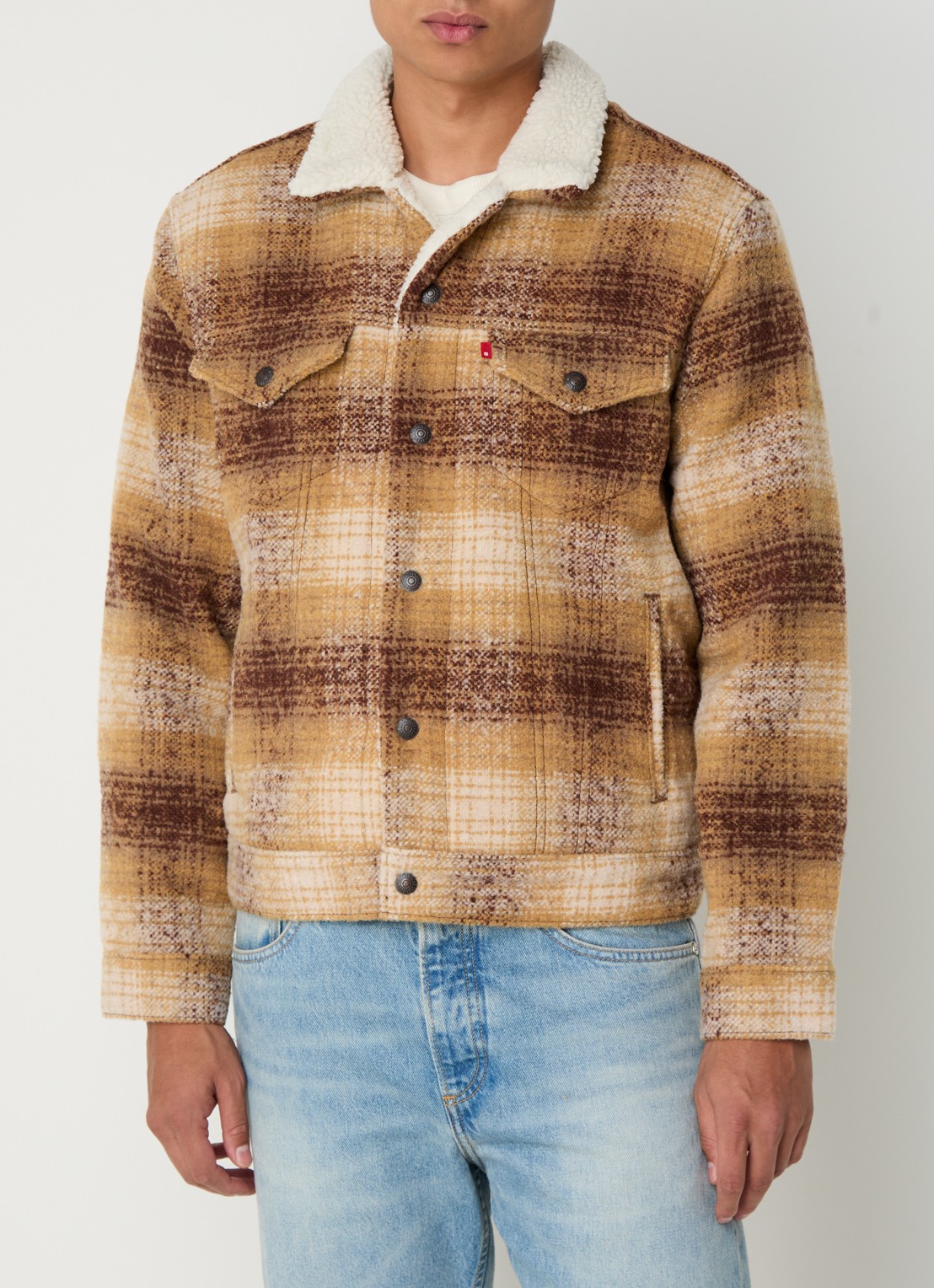 Levi's Type 3 jack in wolblend met teddy voering - detail 2 bruin