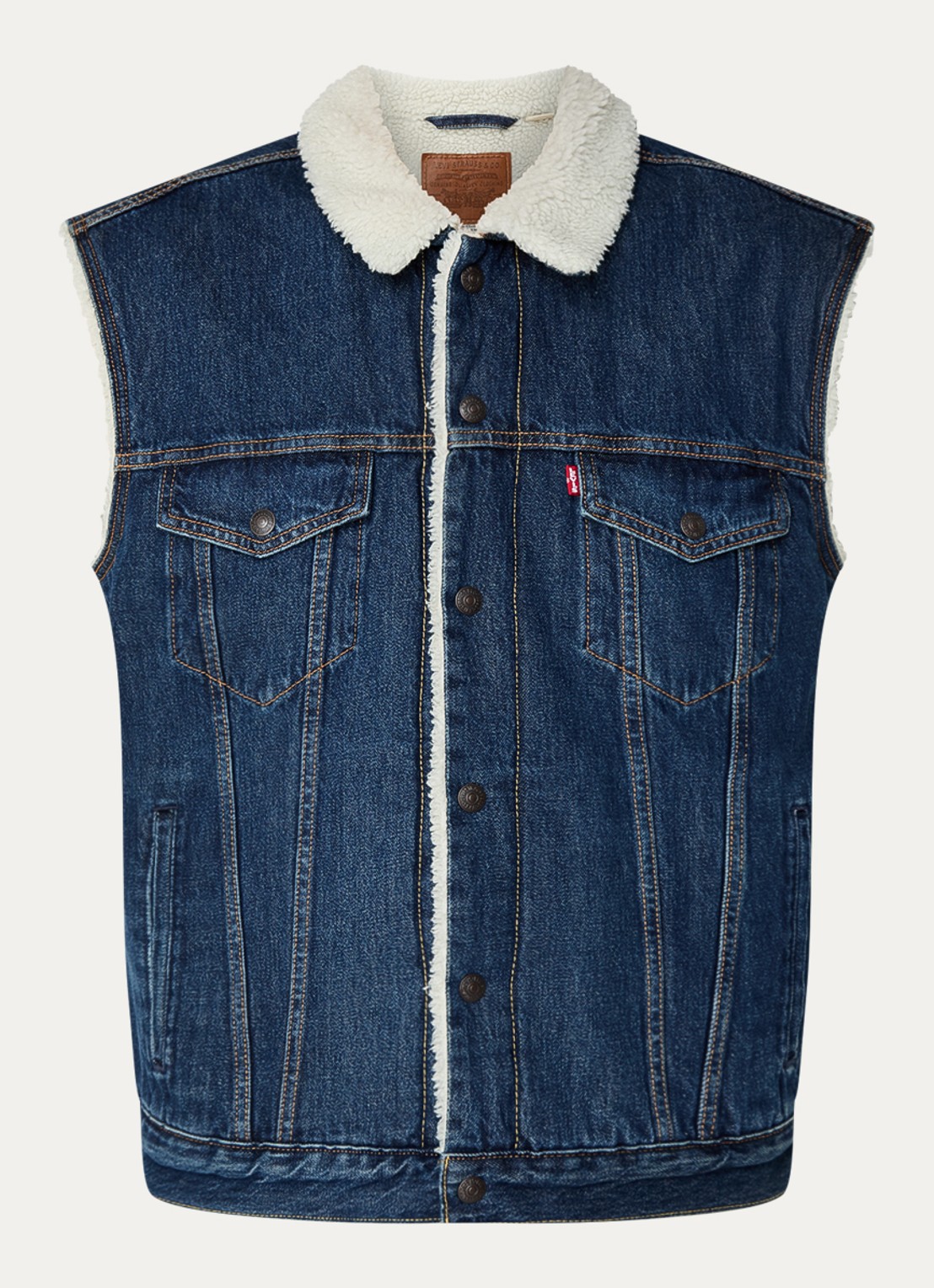 Levi's Type 3 sherpa spijkerjas met borstzakken en teddy voering - voorkant indigo