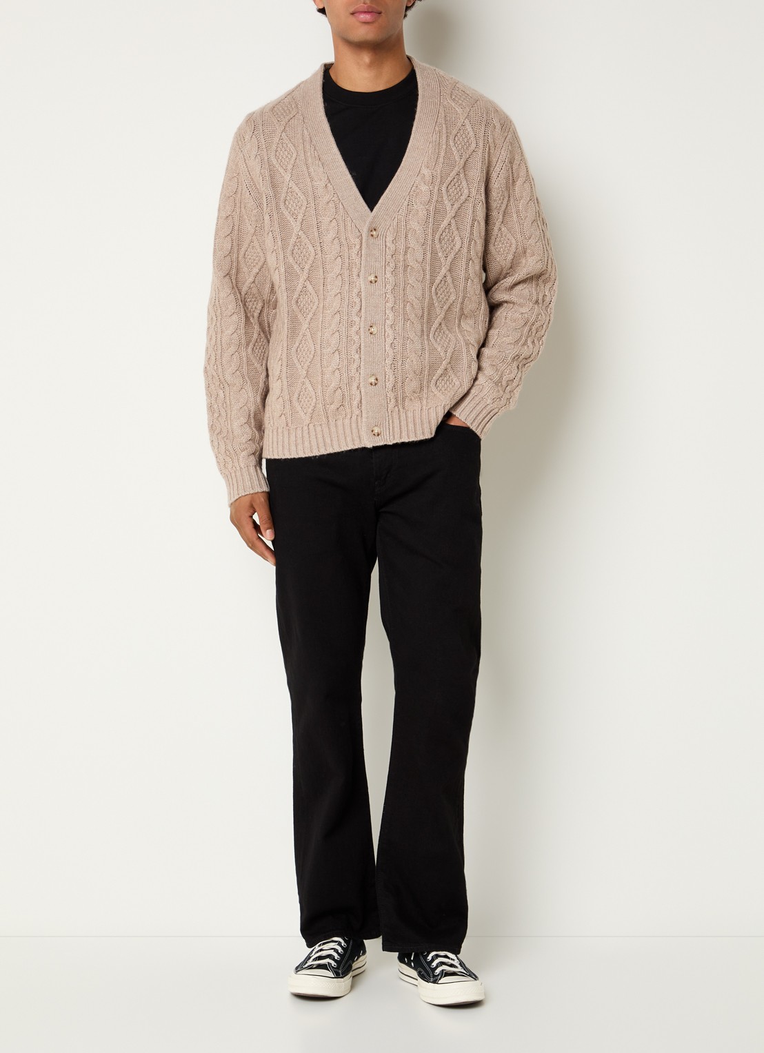 Levi's Valencia kabelgebreid vest in wolblend - voorkant 3 beige