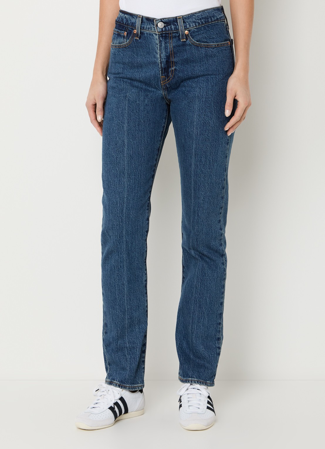 Levi's Wedgie high waist slim fit jeans met donkere wassing - detail 2 indigo