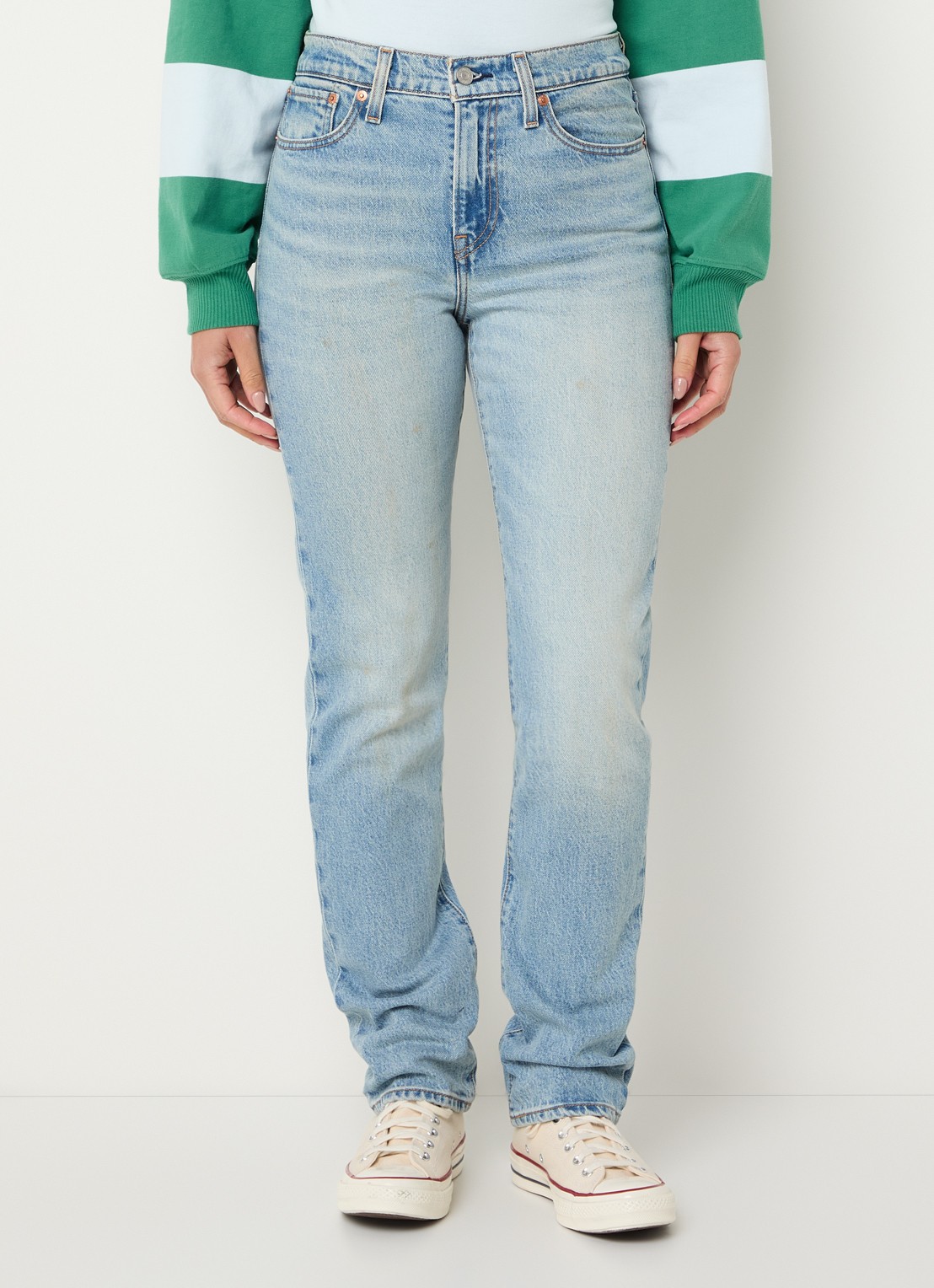 Levi's Wedgie high waist slim fit jeans met lichte wassing - detail 2 indigo