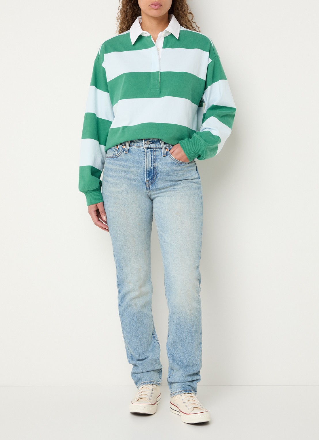 Levi's Wedgie high waist slim fit jeans met lichte wassing - voorkant 5 indigo
