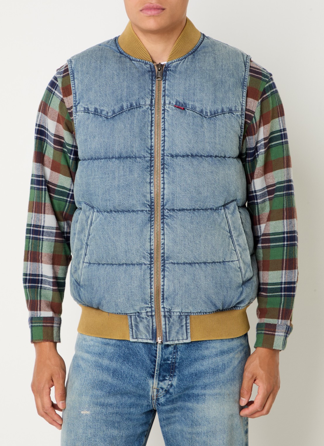 Levi's Western bodywarmer van denim met donsvulling - detail 3 indigo