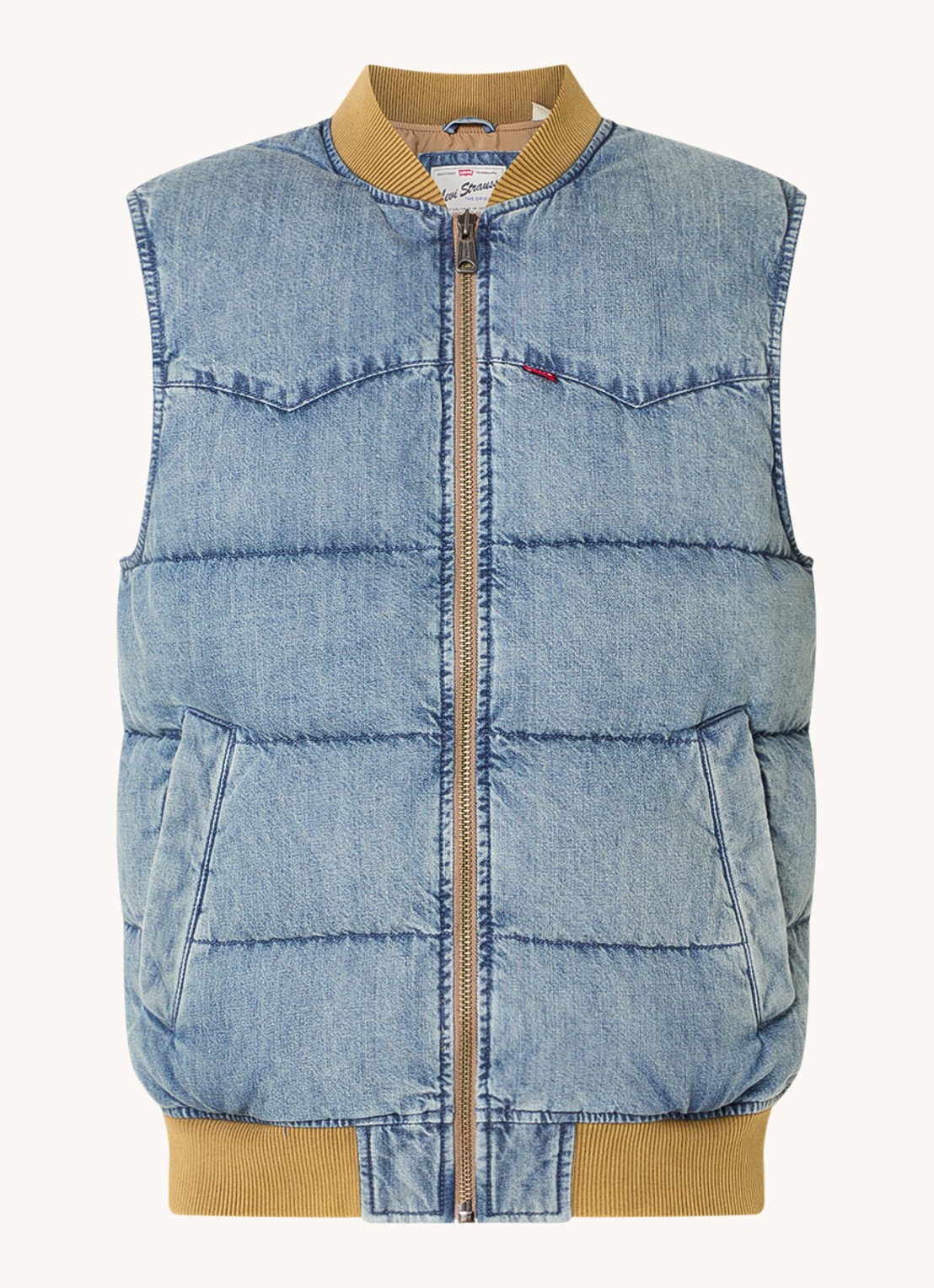 Levi's Western bodywarmer van denim met donsvulling - voorkant indigo