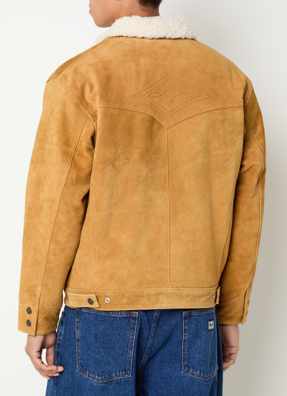 Levi's Western lammy coat van suède met teddy voering en steekzakken - achterkant camel