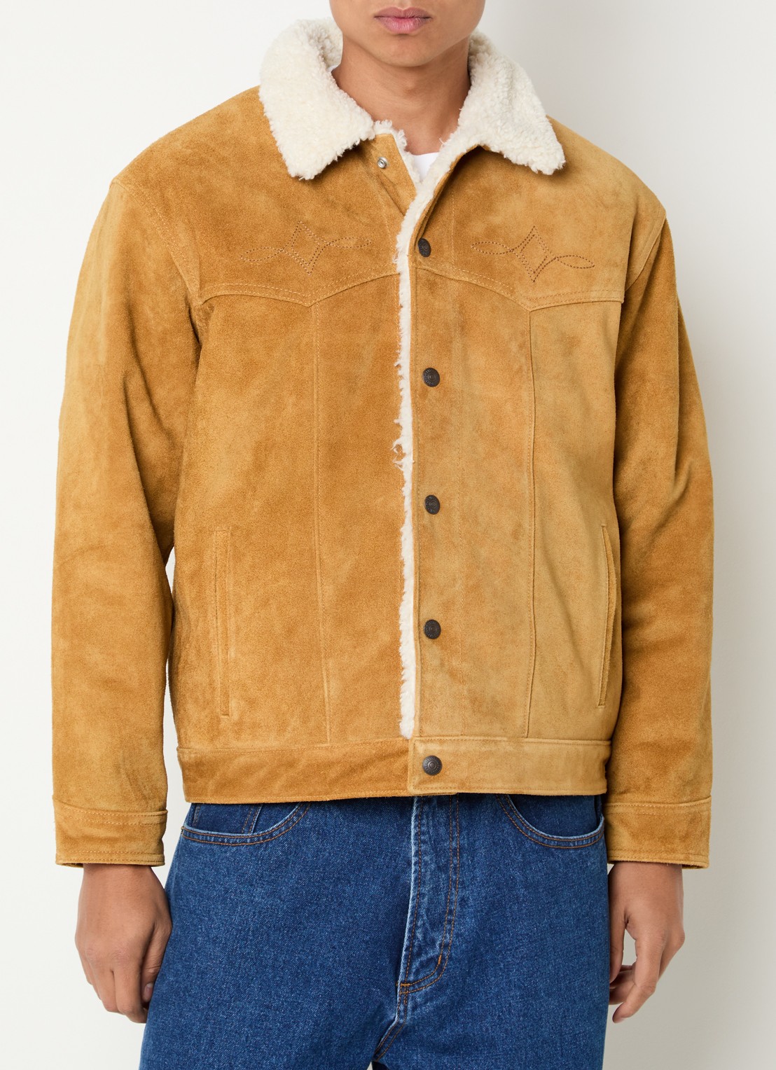 Levi's Western lammy coat van suède met teddy voering en steekzakken - detail 4 camel