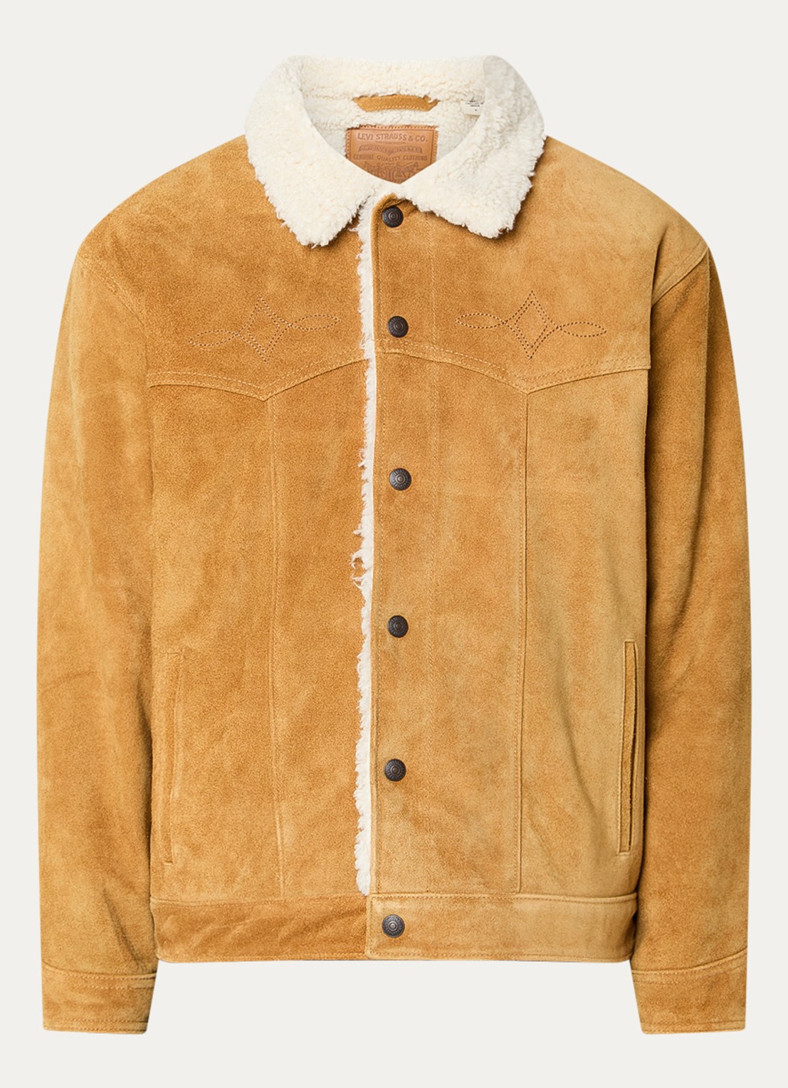 Levi's Western lammy coat van suède met teddy voering en steekzakken - voorkant 2 camel