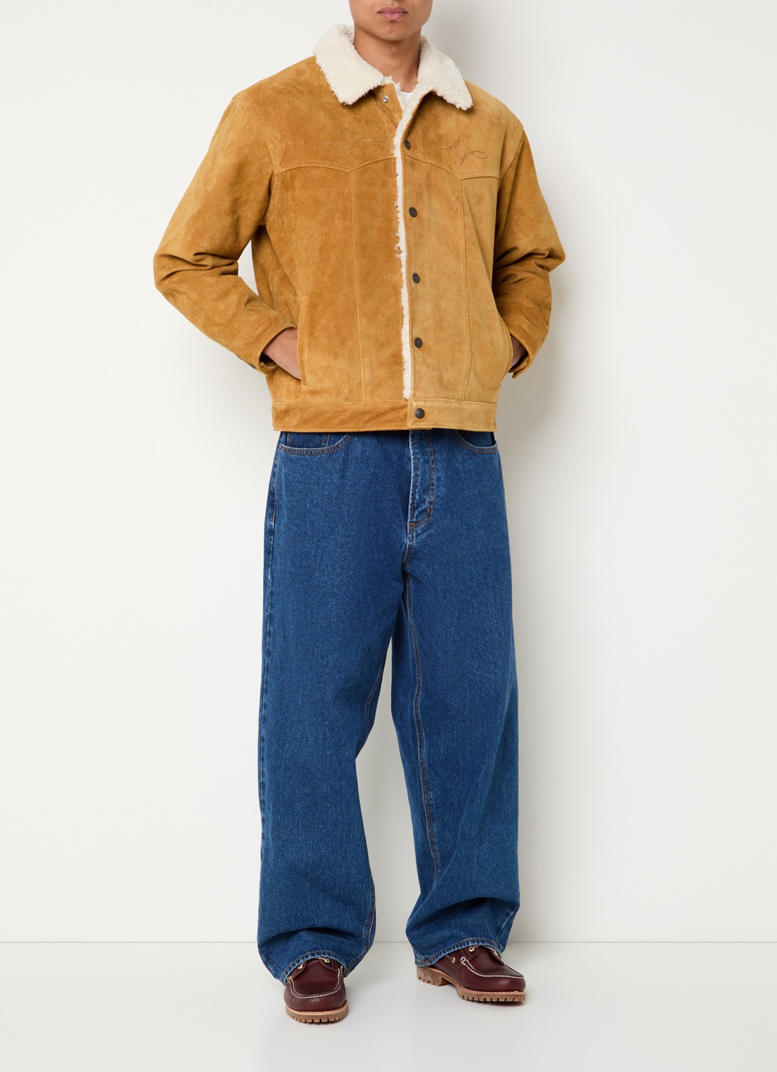 Levi's Western lammy coat van suède met teddy voering en steekzakken - voorkant 3 camel