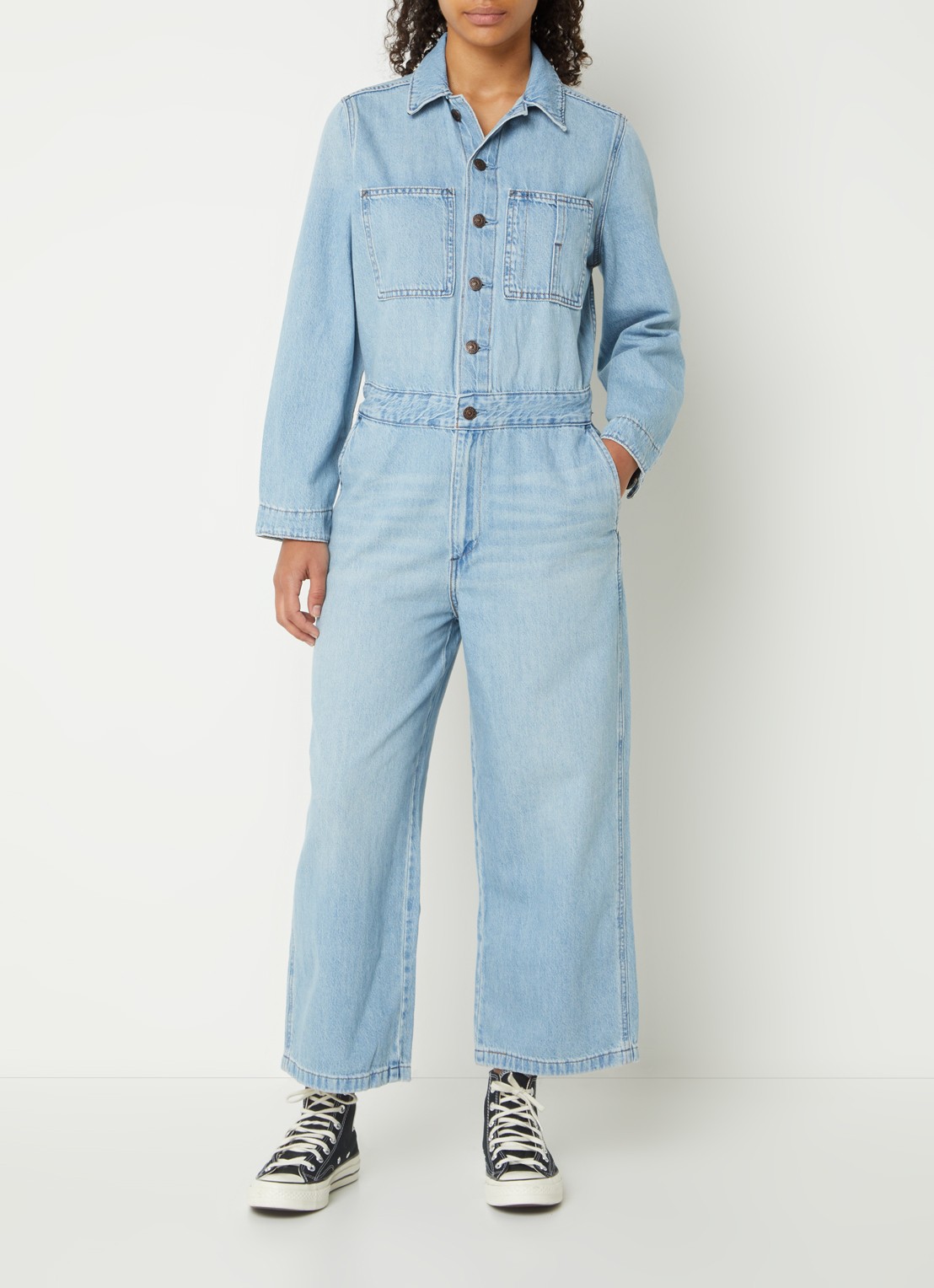 Levi's Wide fit cropped tuinbroek van denim - detail 2 indigo
