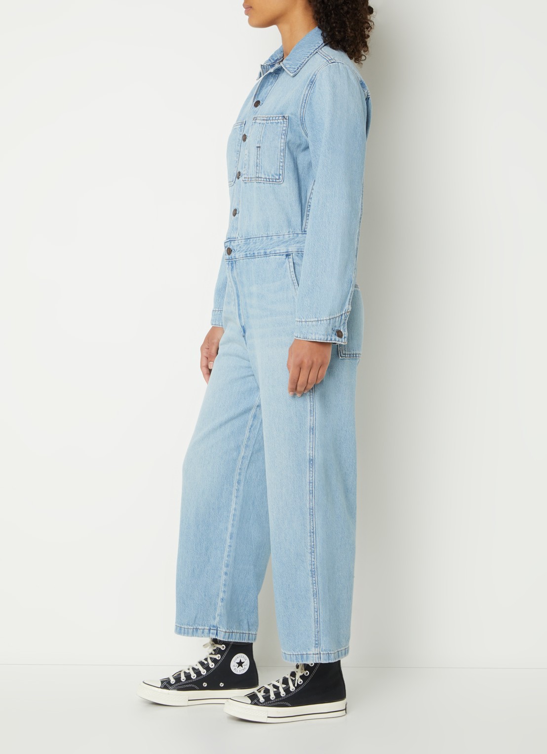 Levi's Wide fit cropped tuinbroek van denim - voorkant 4 indigo