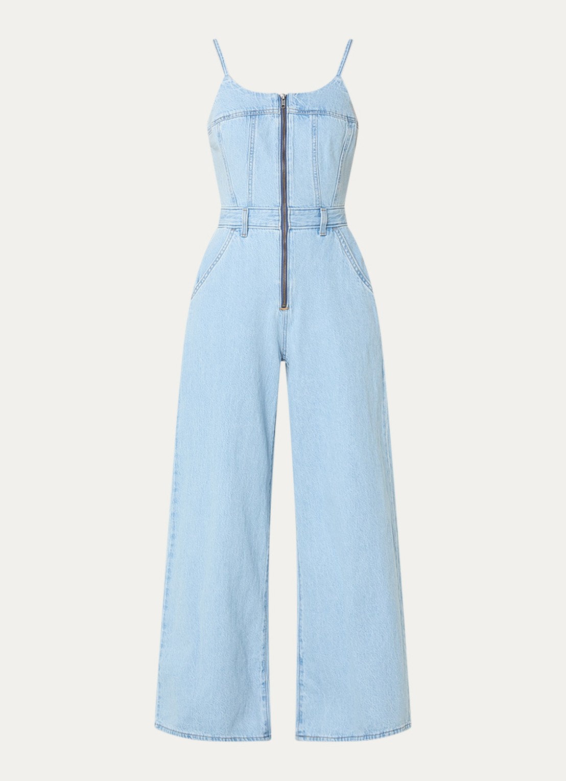 Levi's Wide fit jumpsuit van denim met steekzakken - voorkant 3 lichtblauw
