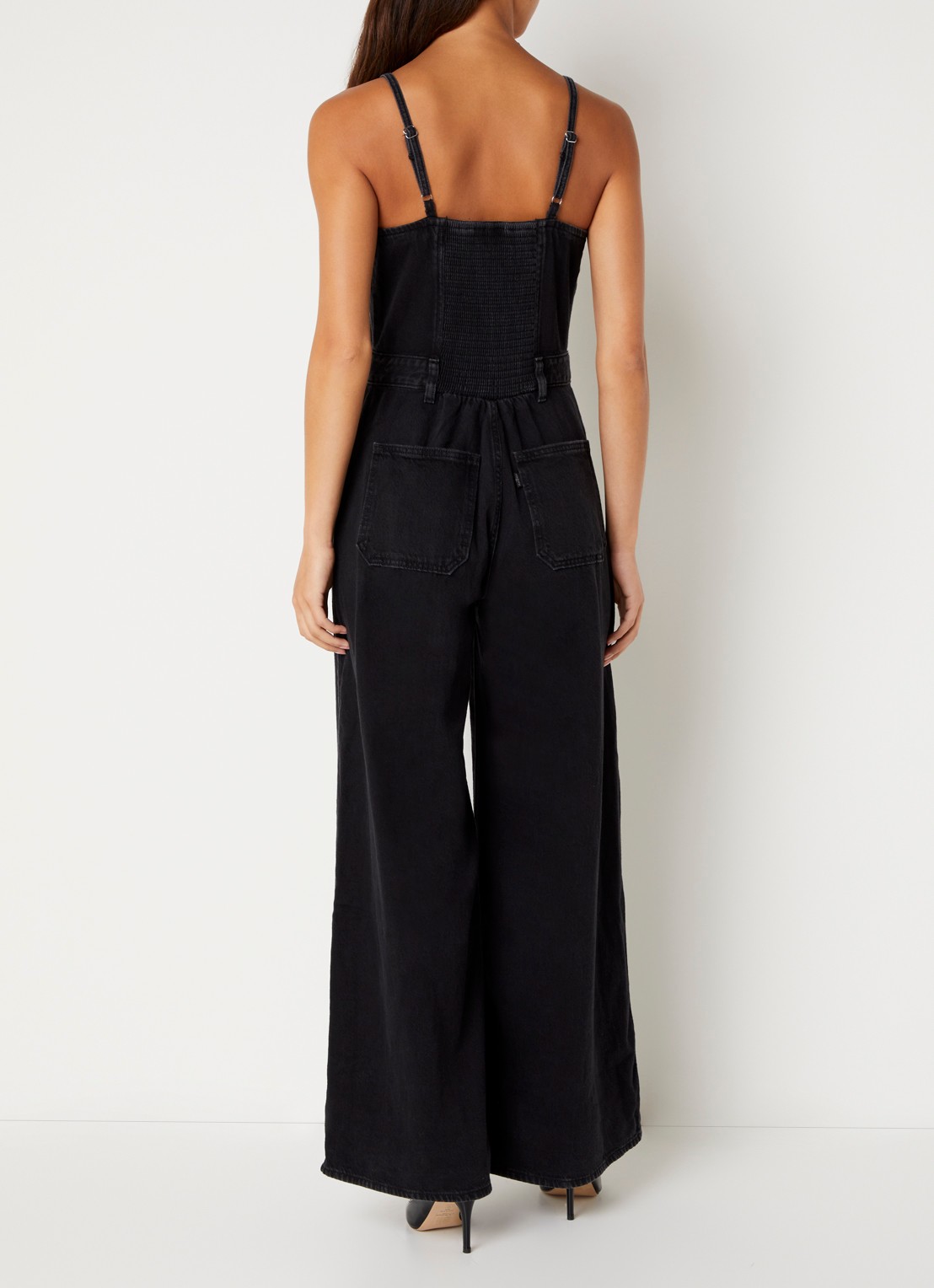 Levi's Wide fit jumpsuit van denim met steekzakken - achterkant antraciet