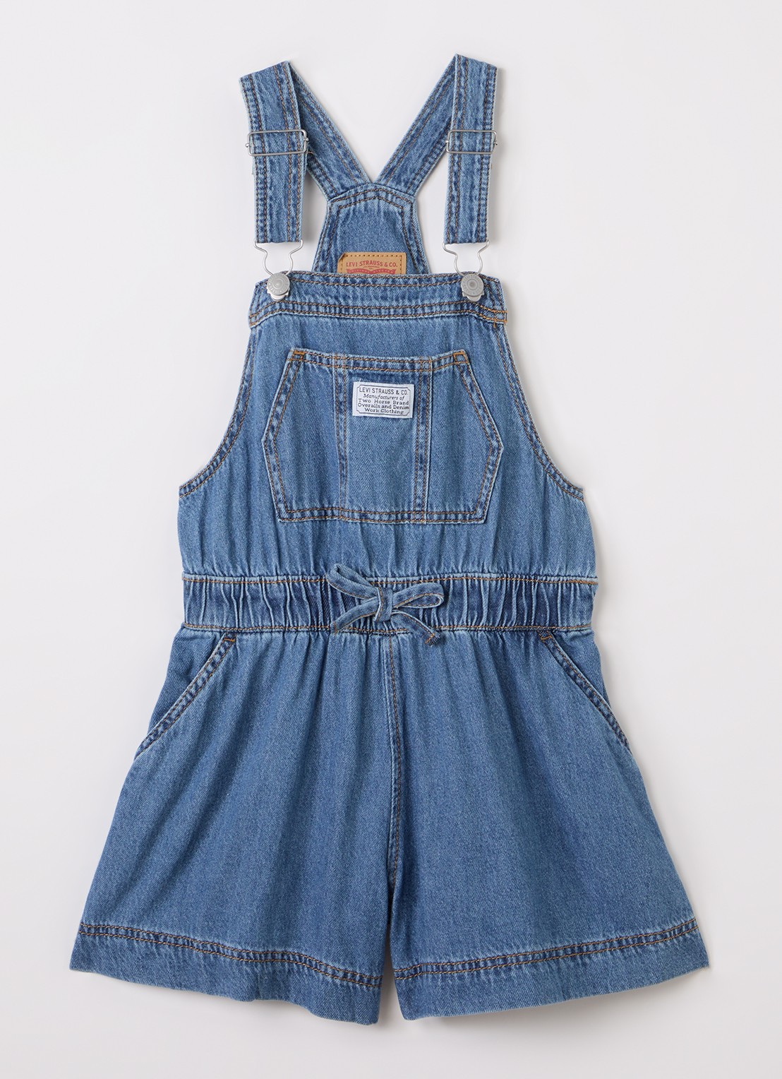 Levi's Wide fit tuinbroek met logo - voorkant indigo