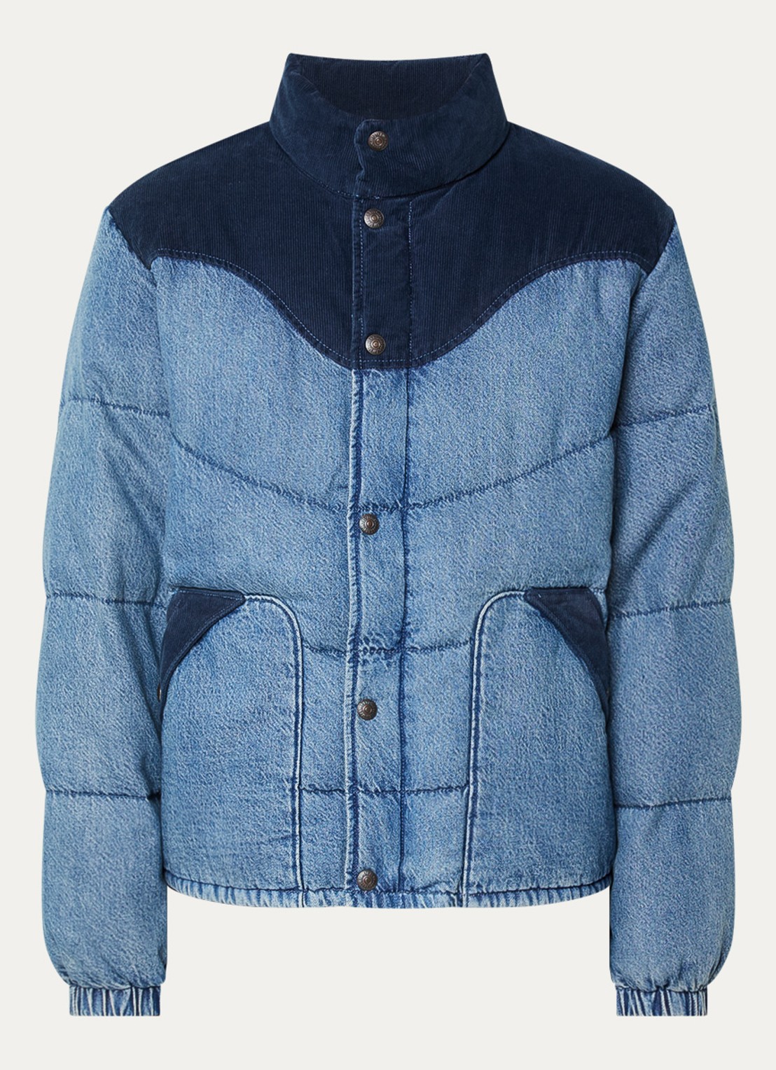 Levi's Wild West puffer jack van denim met details van corduroy - voorkant 2 indigo
