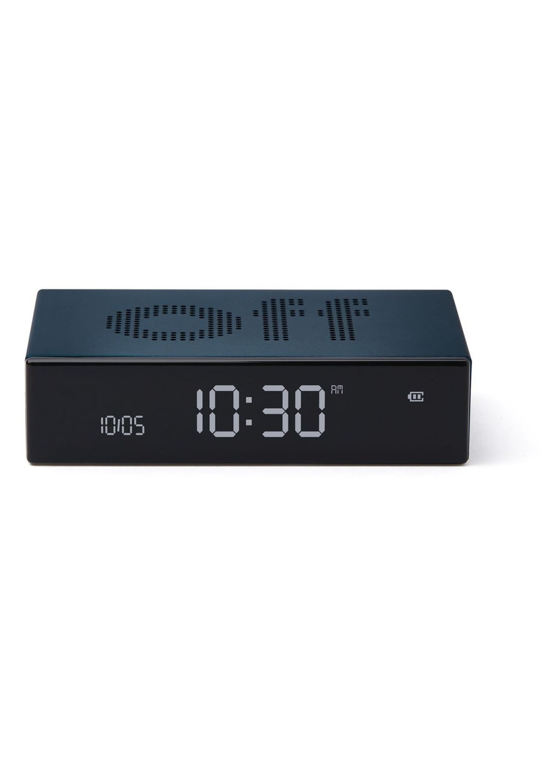 Lexon Flip Premium digitale wekker - voorkant 2 staalblauw