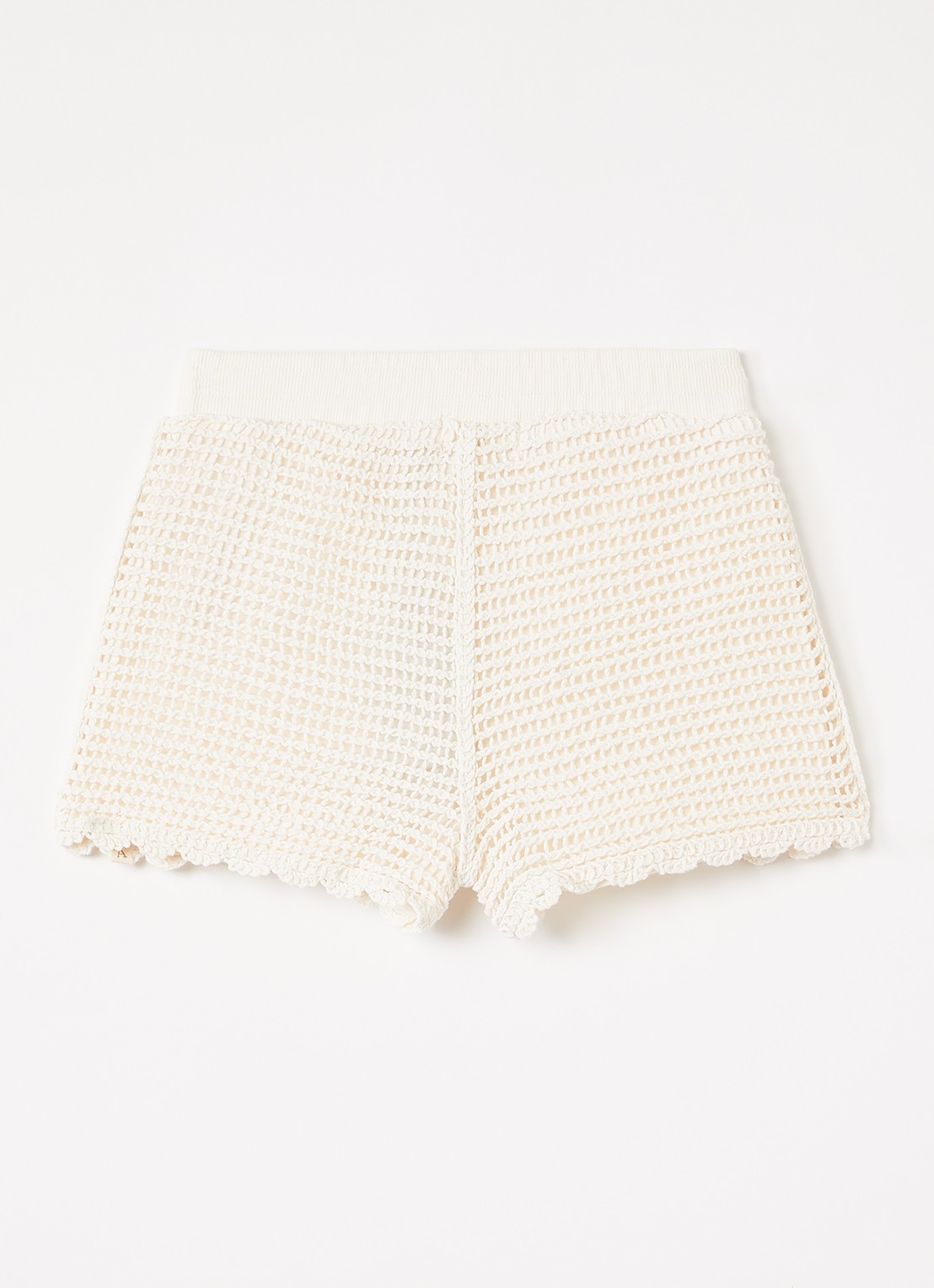 Lil 'Atelier Flora grofgebreide straight fit korte broek - voorkant 3 creme