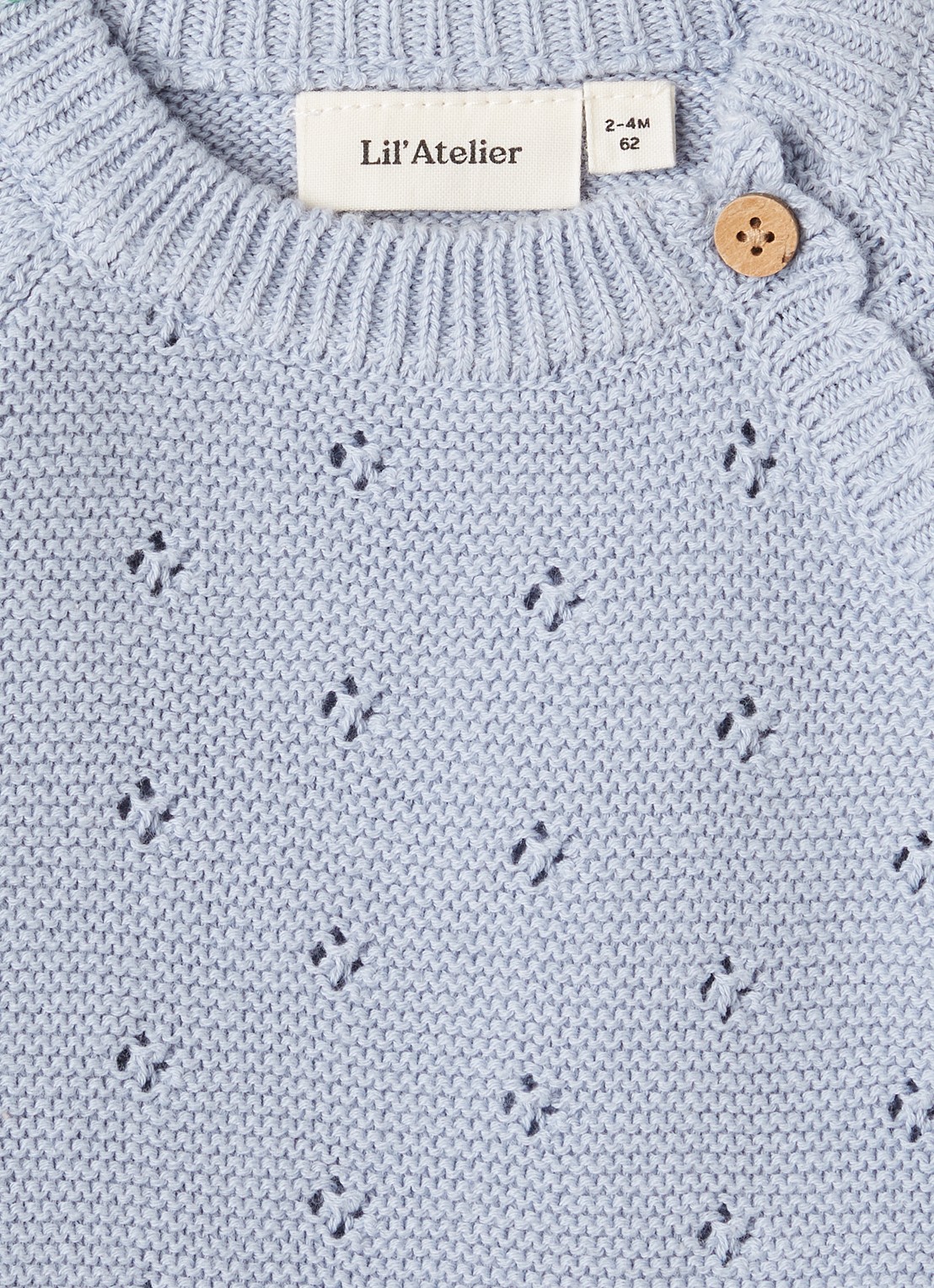 Lil 'Atelier NBFAguna grofgebreid vest met opengewerkt dessin - detail lichtblauw