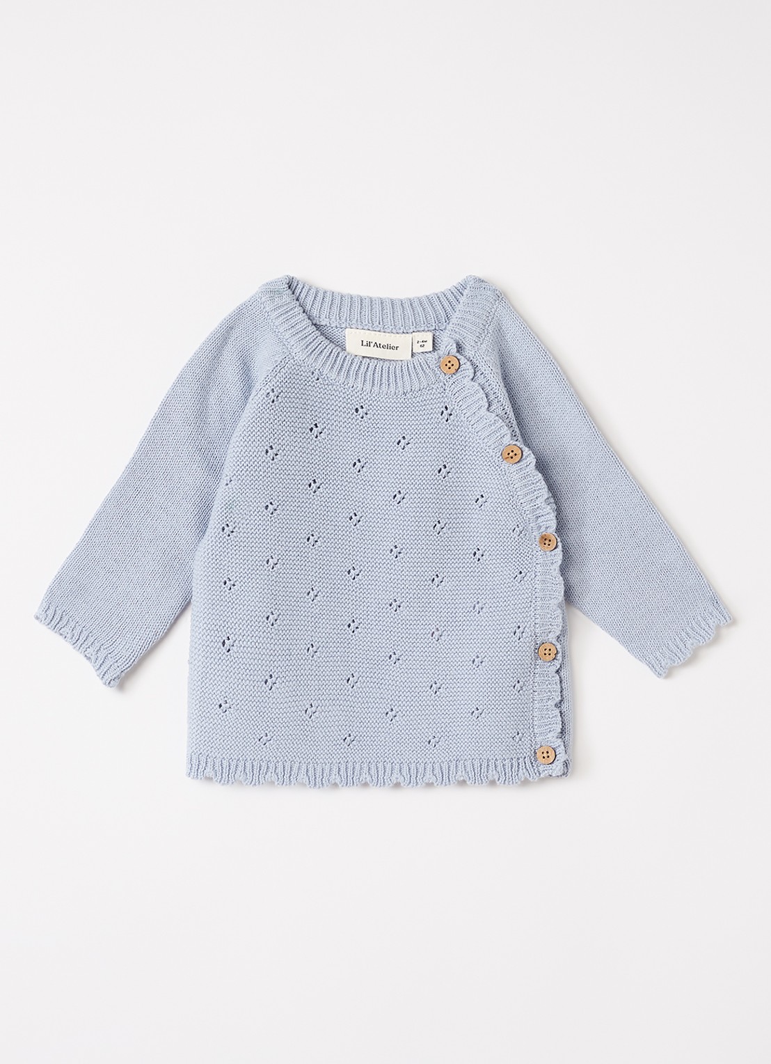 Lil 'Atelier NBFAguna grofgebreid vest met opengewerkt dessin - voorkant 2 lichtblauw