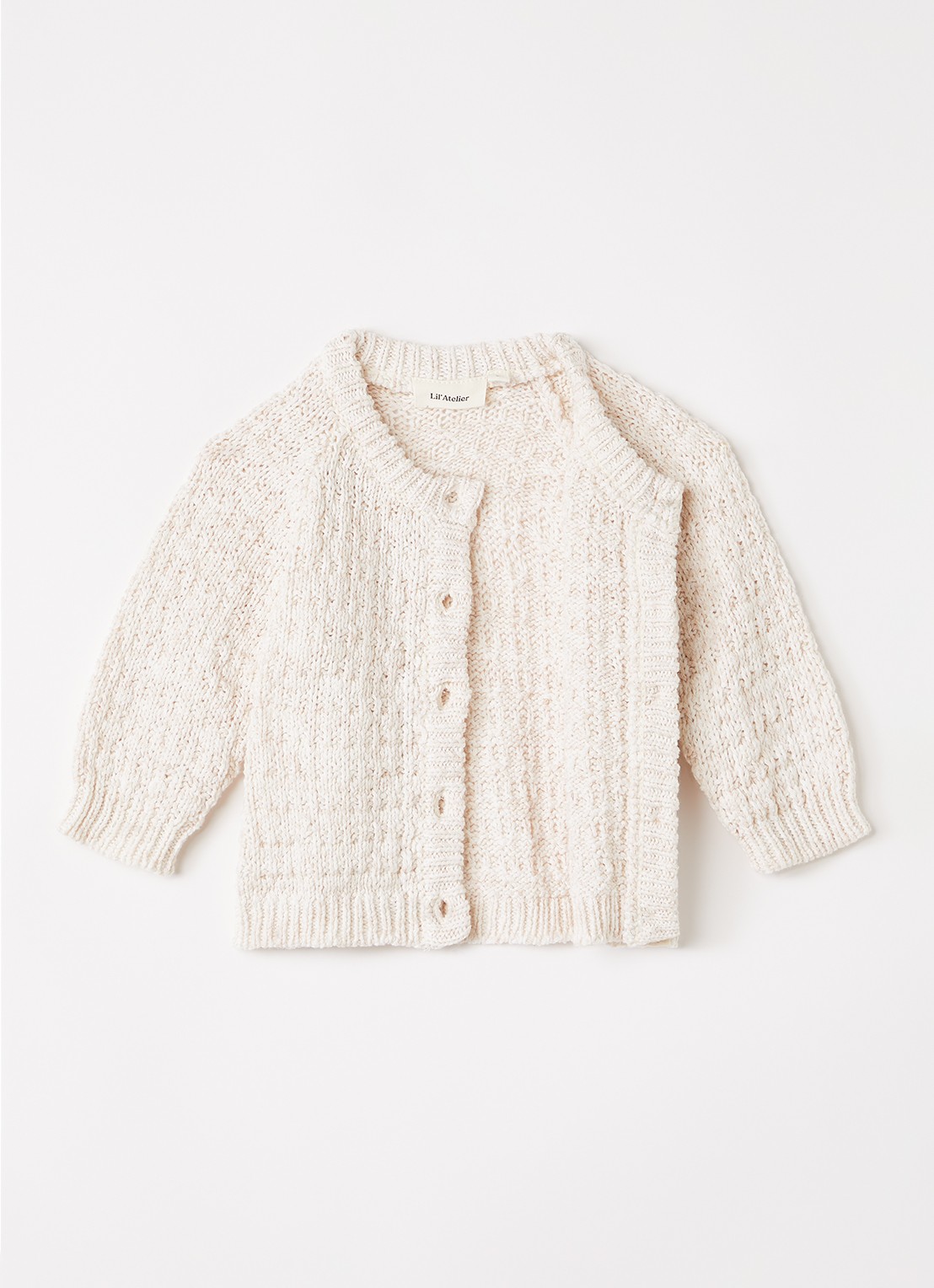 Lil 'Atelier NBFBella grofgebreid vest met ronde hals - voorkant 3 creme