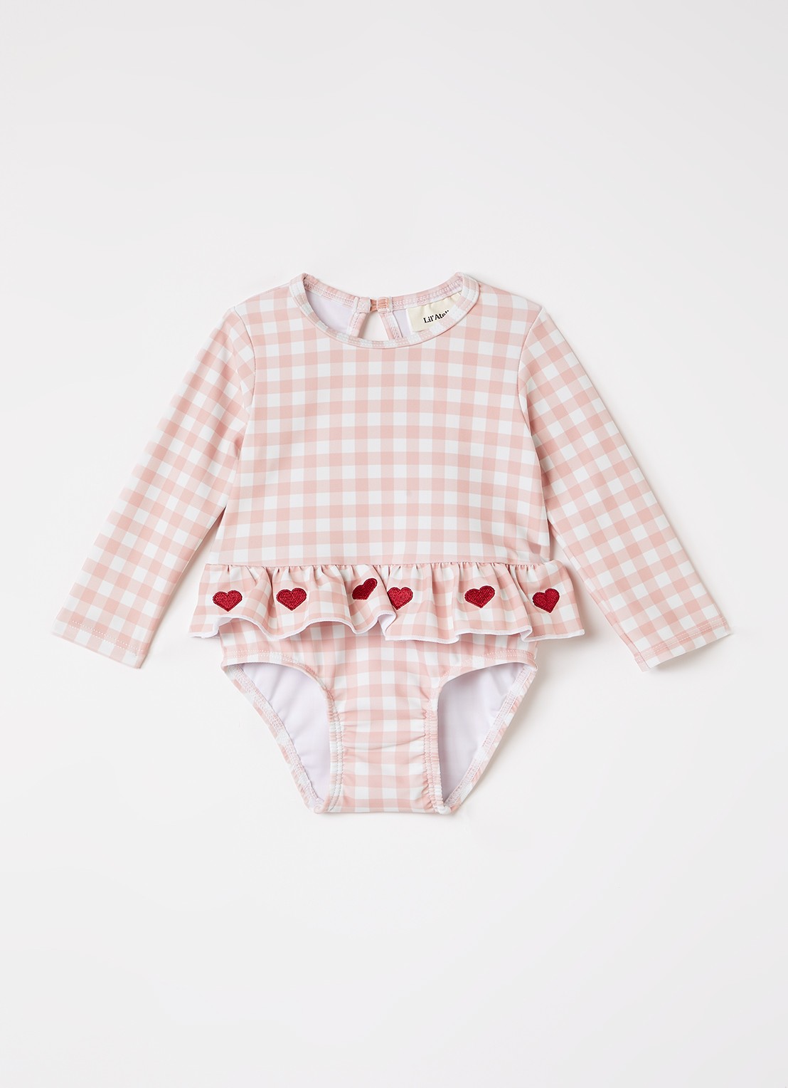 Lil 'Atelier NBFFinley badpak met ruitdessin - voorkant zalmroze