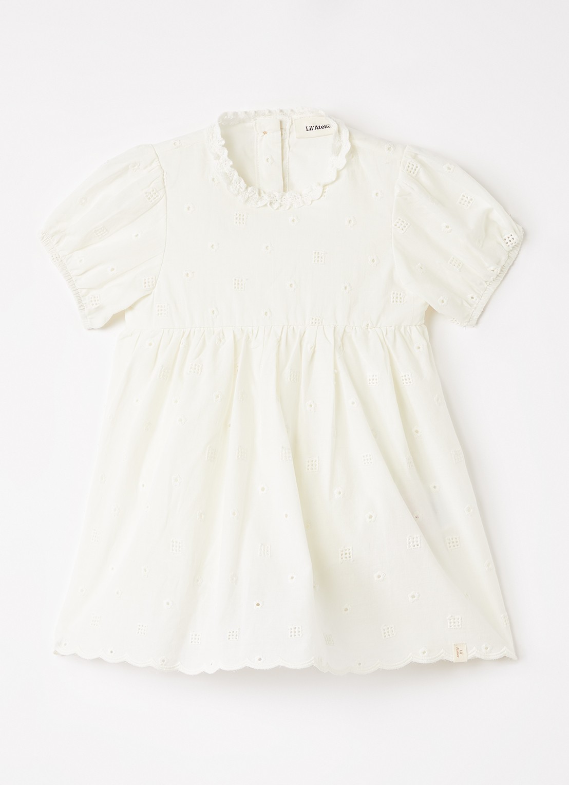 Lil 'Atelier NBFFlores tuniekjurk met broderie - voorkant 3 gebroken wit