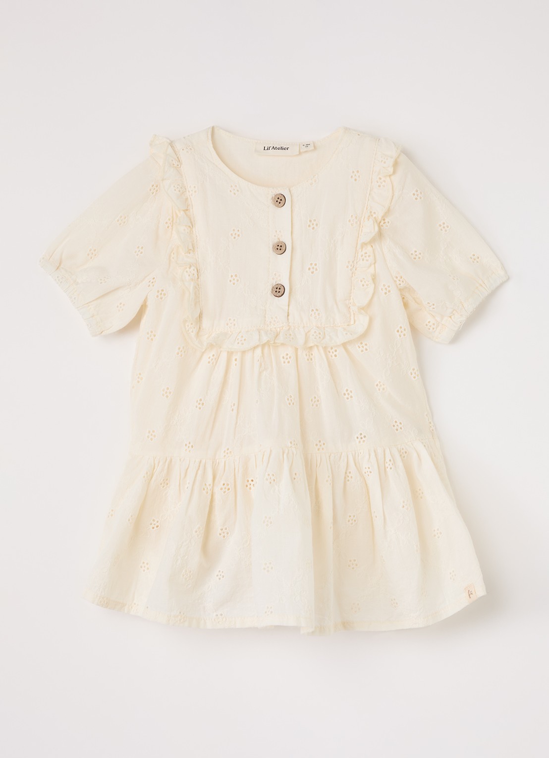 Lil 'Atelier NBFHosa jurk met broderie - voorkant ivoor