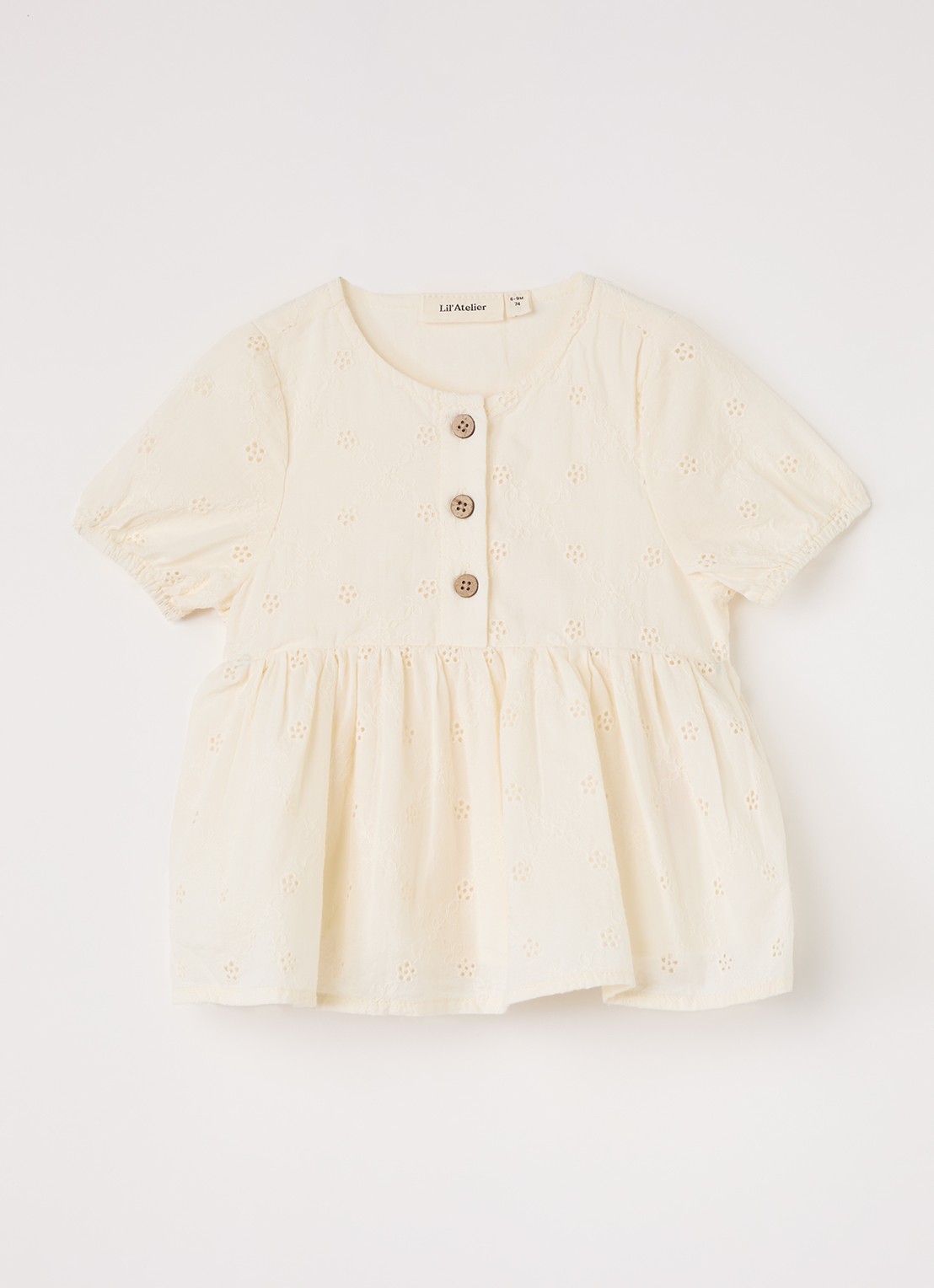 Lil 'Atelier NBFHosa jurk met broderie - voorkant ivoor