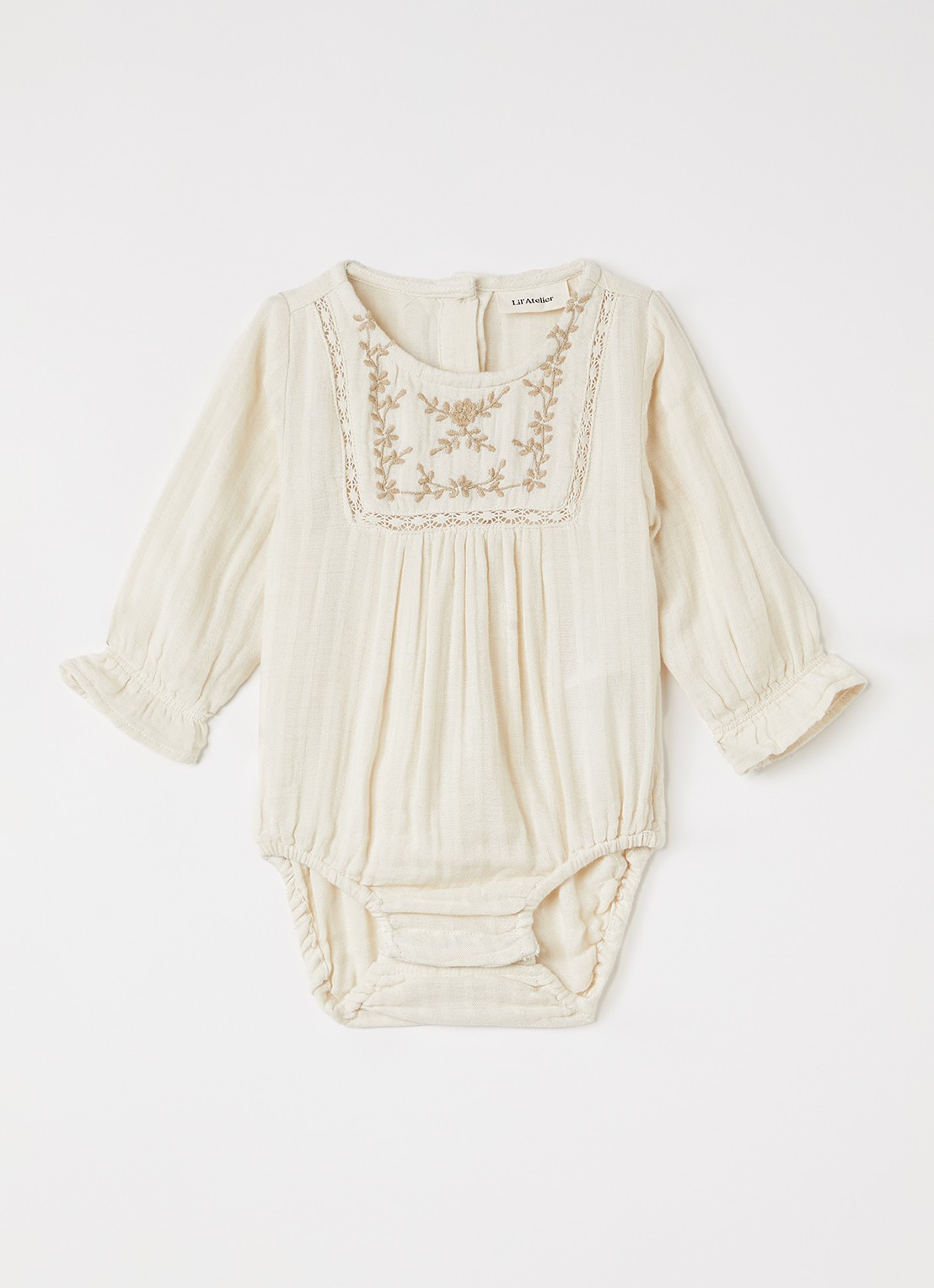 Lil 'Atelier NBFKopan romper met borduring - voorkant creme
