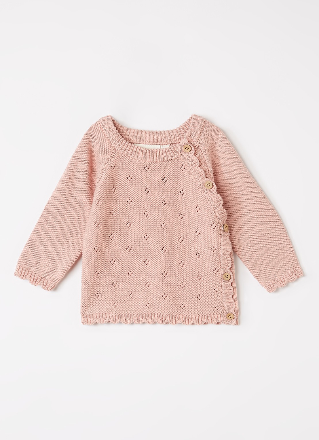 Lil 'Atelier NBFLaguna grofgebreid vest met opengewerkt dessin - voorkant 2 zalmroze