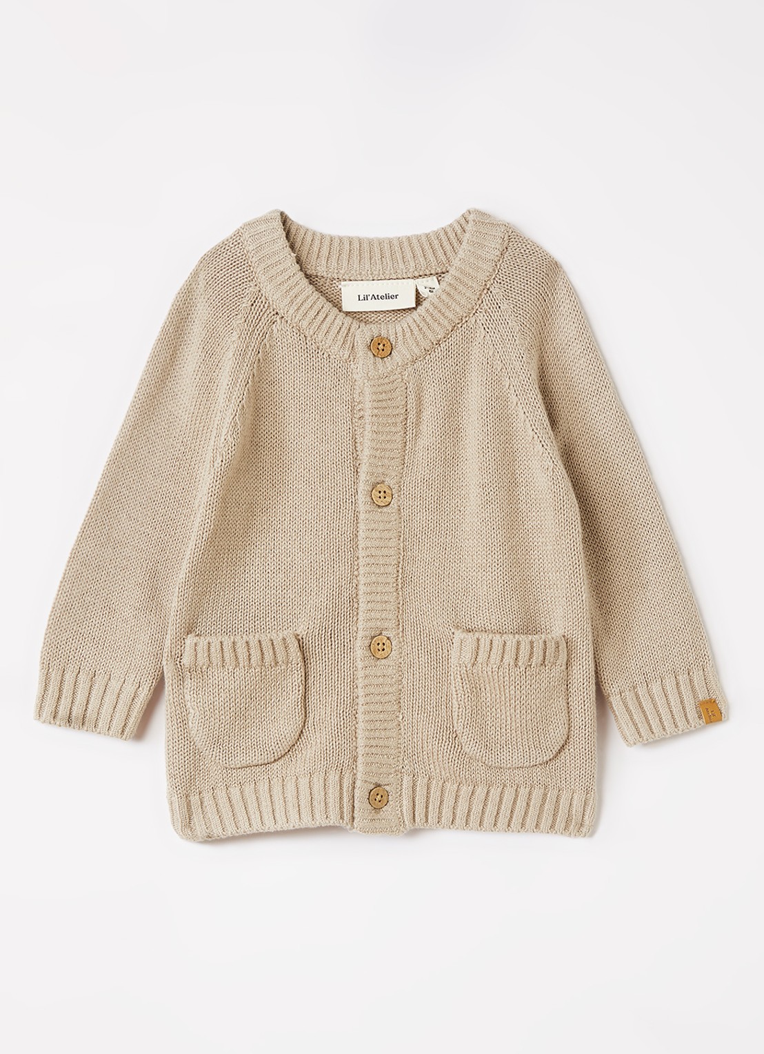 Lil 'Atelier NBMFogon grofgebreid vest - voorkant beige