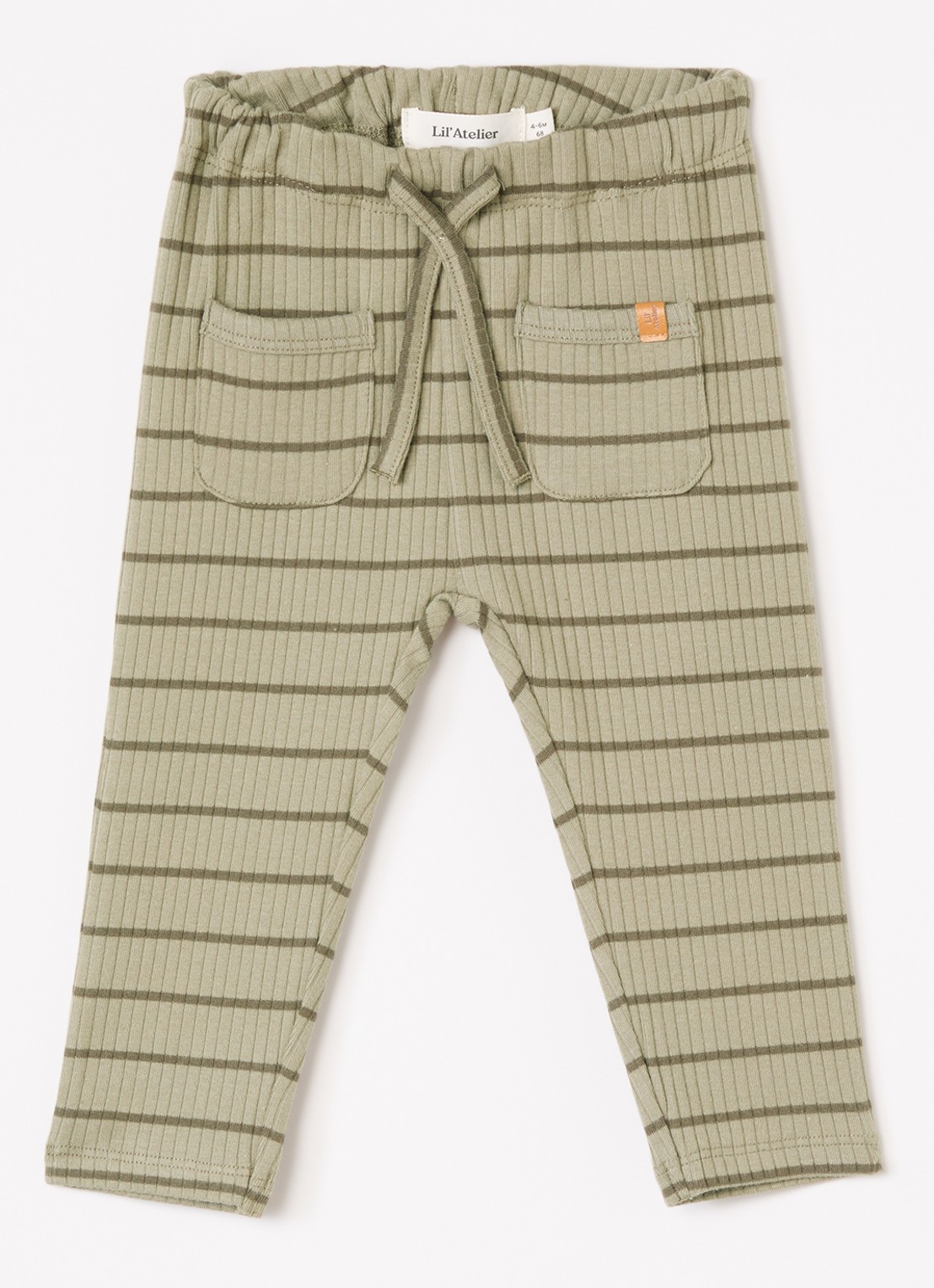 Lil 'Atelier NBMKail straight fit babybroek met streepprint - voorkant olijfgroen