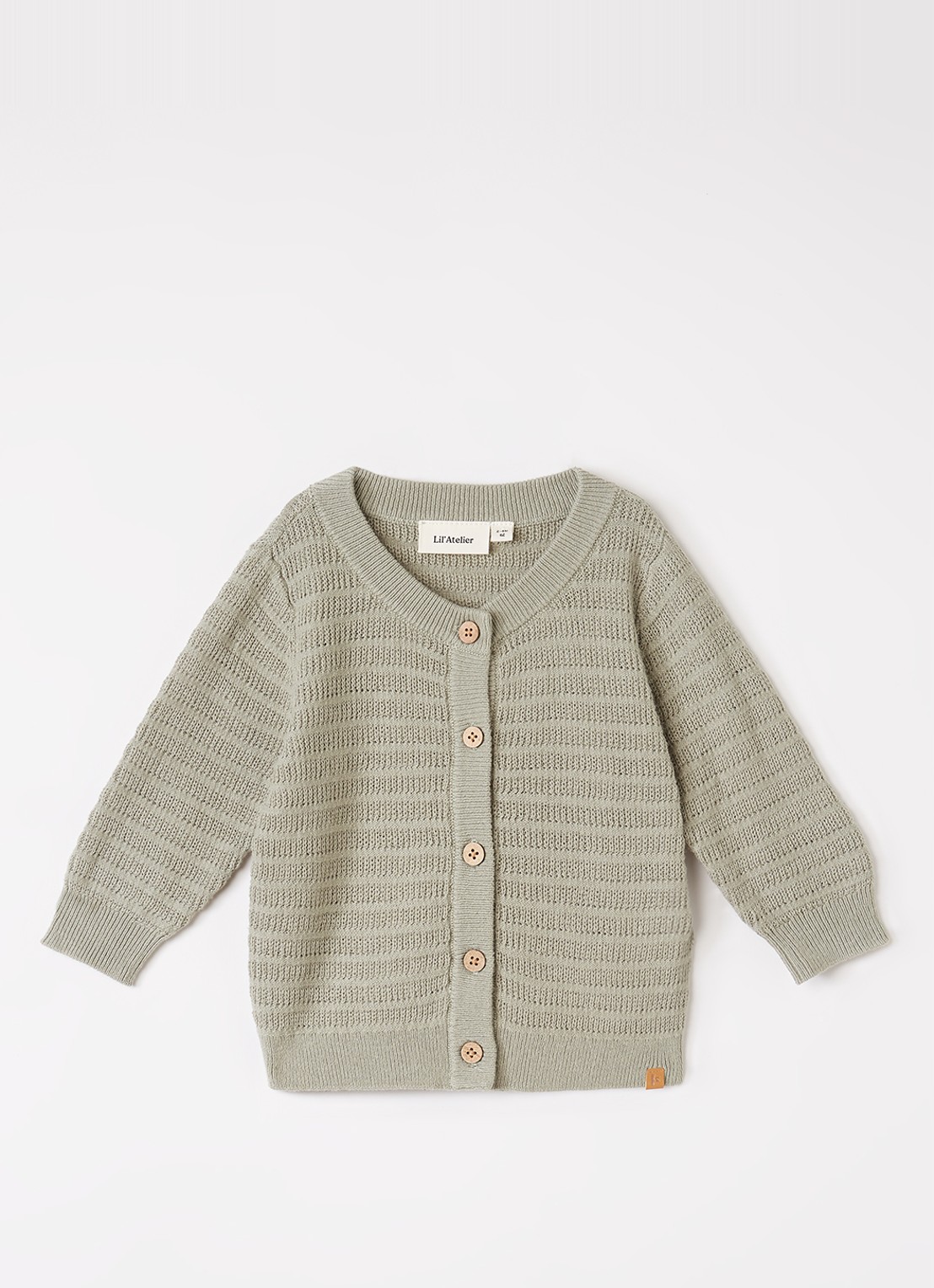 Lil 'Atelier NBMThunder grofgebreid vest - voorkant lindegroen