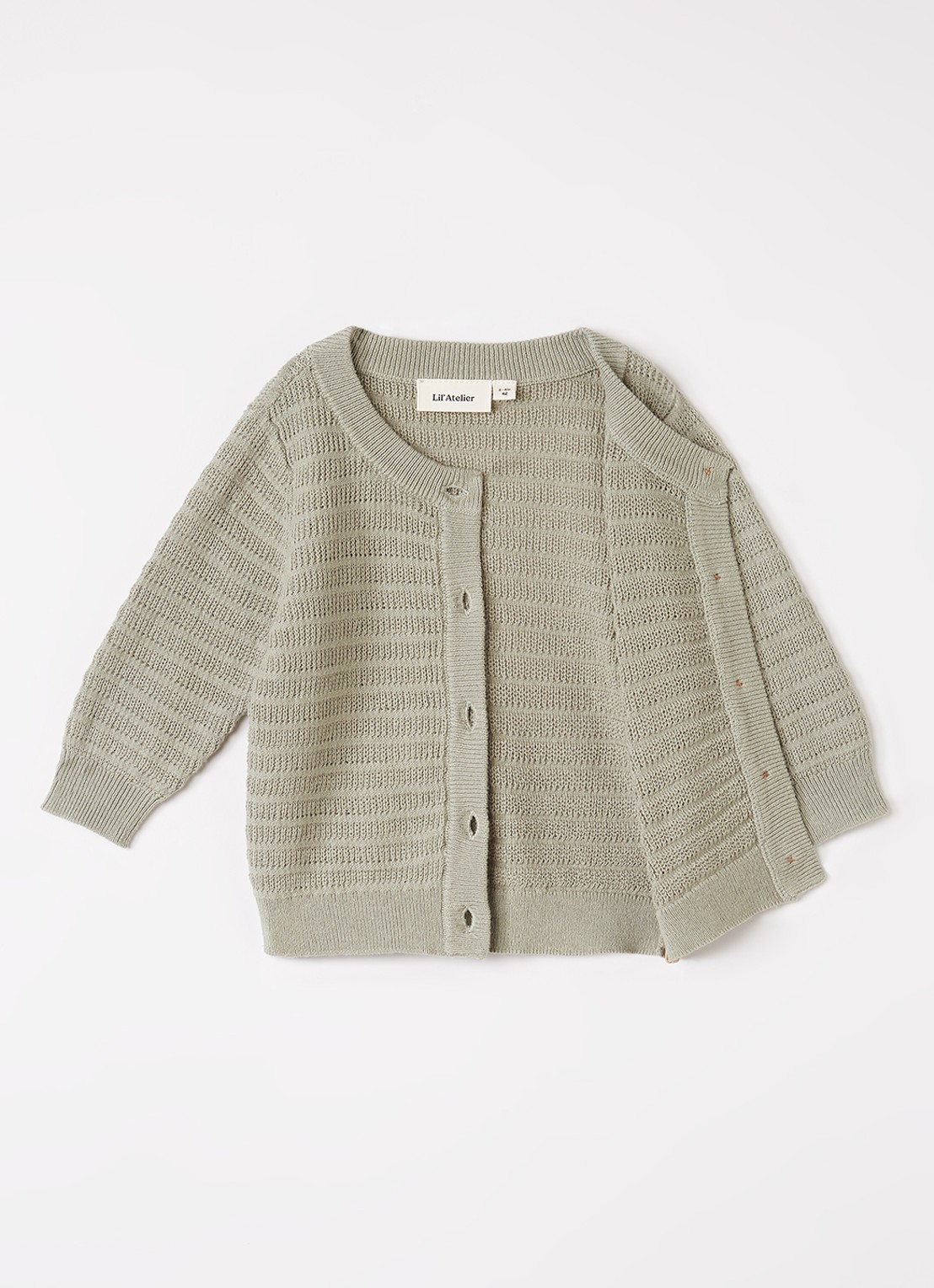 Lil 'Atelier NBMThunder grofgebreid vest - voorkant 2 lindegroen