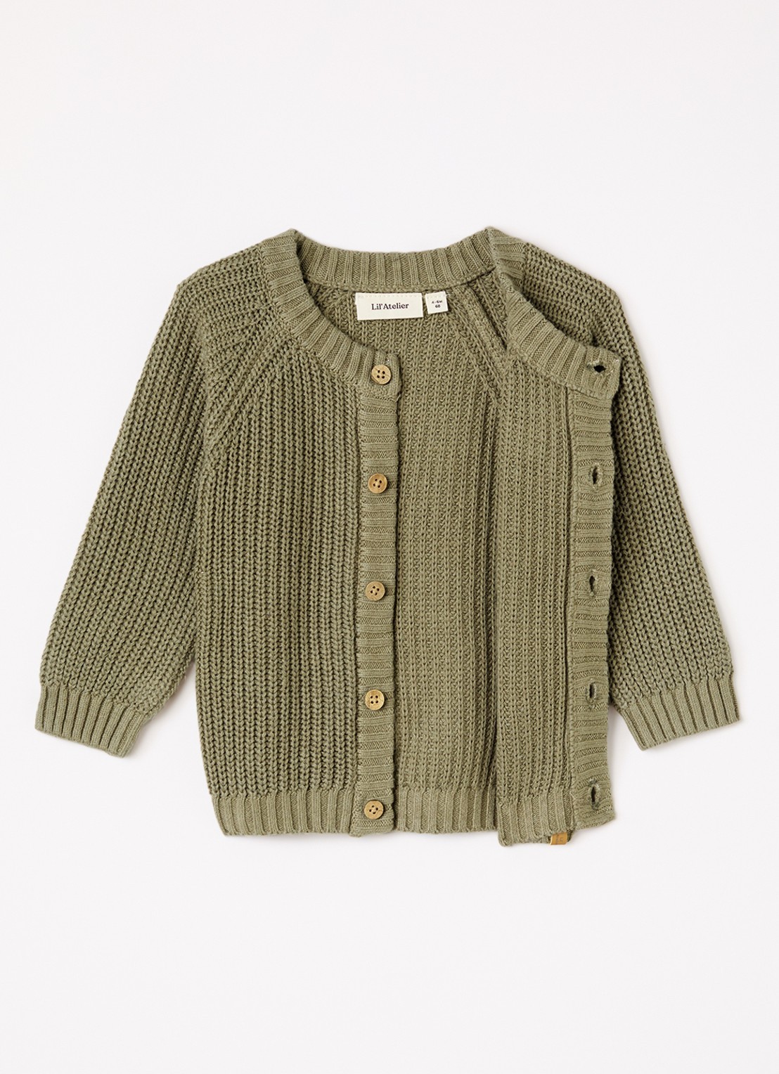Lil 'Atelier NBNEmlen grofgebreid vest met ronde hals - detail 3 olijfgroen