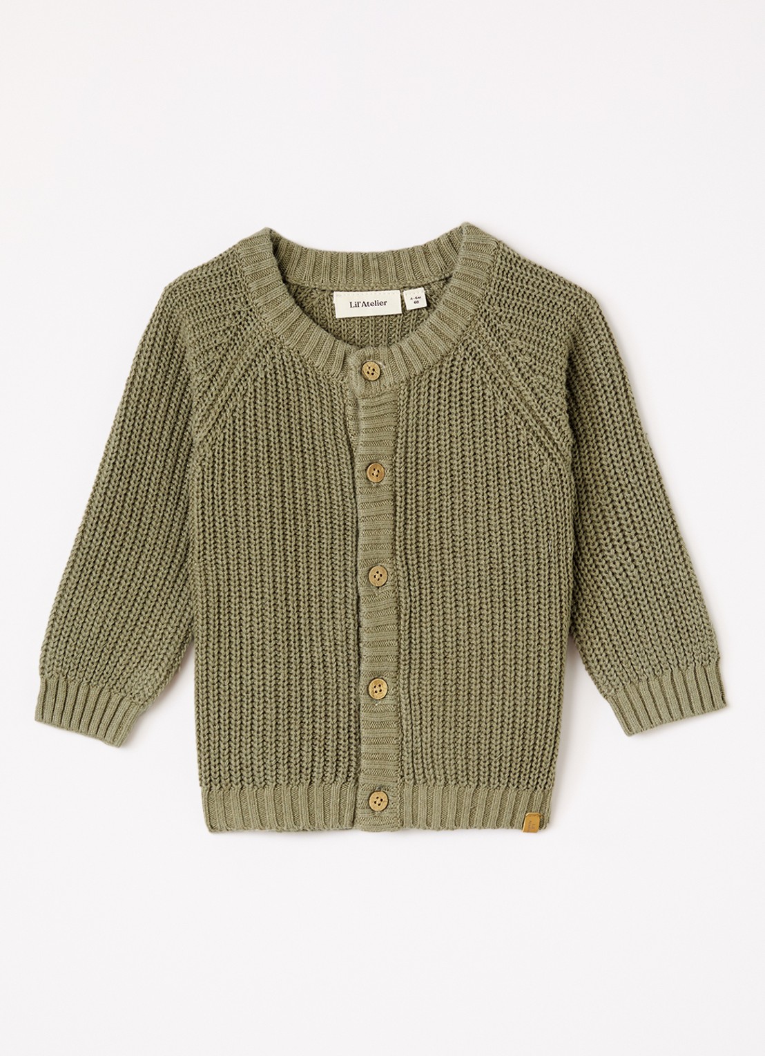 Lil 'Atelier NBNEmlen grofgebreid vest met ronde hals - voorkant olijfgroen