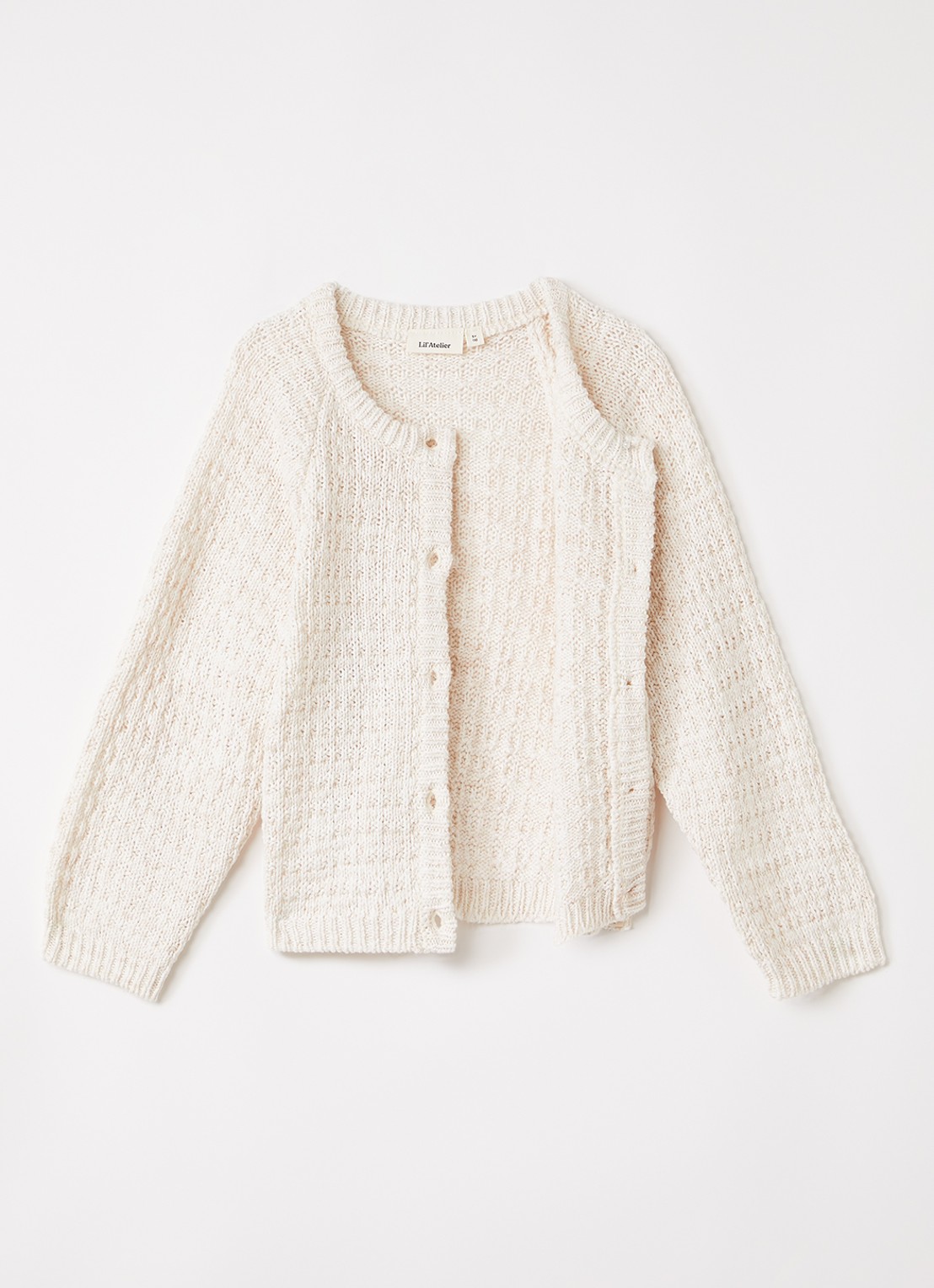 Lil 'Atelier NMFBella grofgebreid vest met ronde hals - voorkant 2 creme