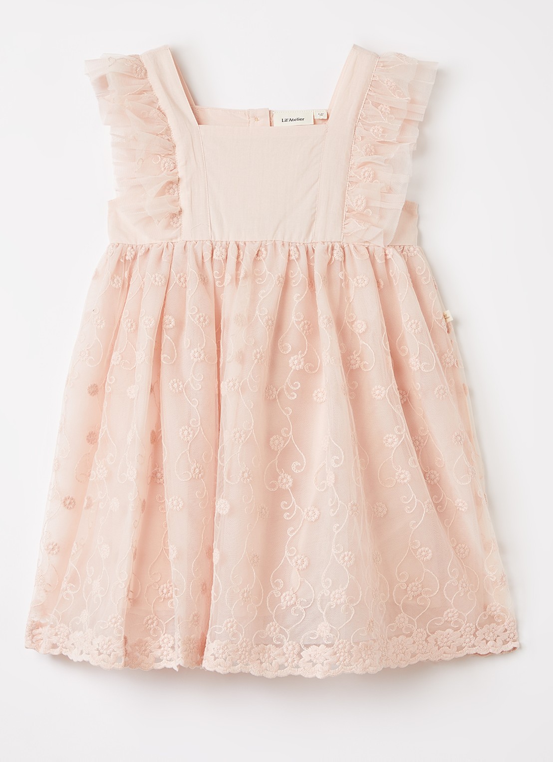 Lil 'Atelier NMFFeva jurk met tule - voorkant zalmroze