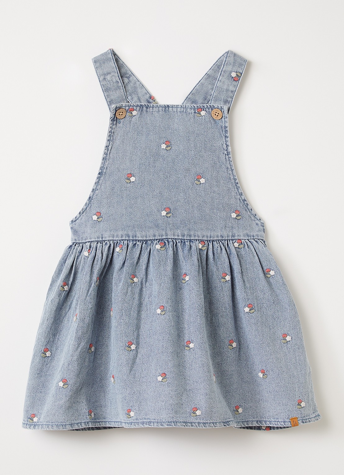 Lil 'Atelier NMFFunda denim jurk met bloemborduring - voorkant indigo