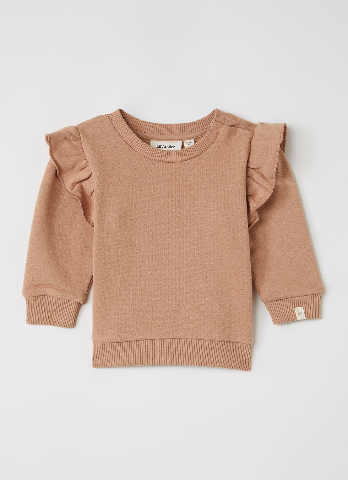 Lil 'Atelier NMFIlondon sweater met ruches - voorkant 2 zalmroze