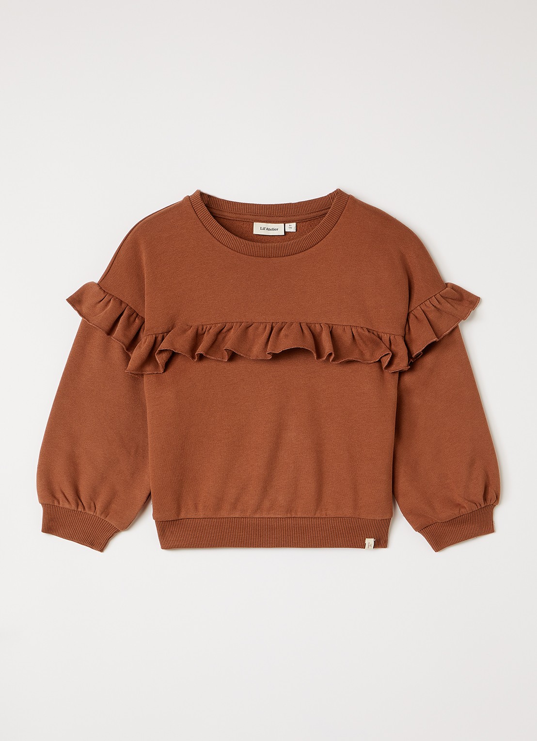 Lil 'Atelier NMFILondon sweater met volant - voorkant taupe