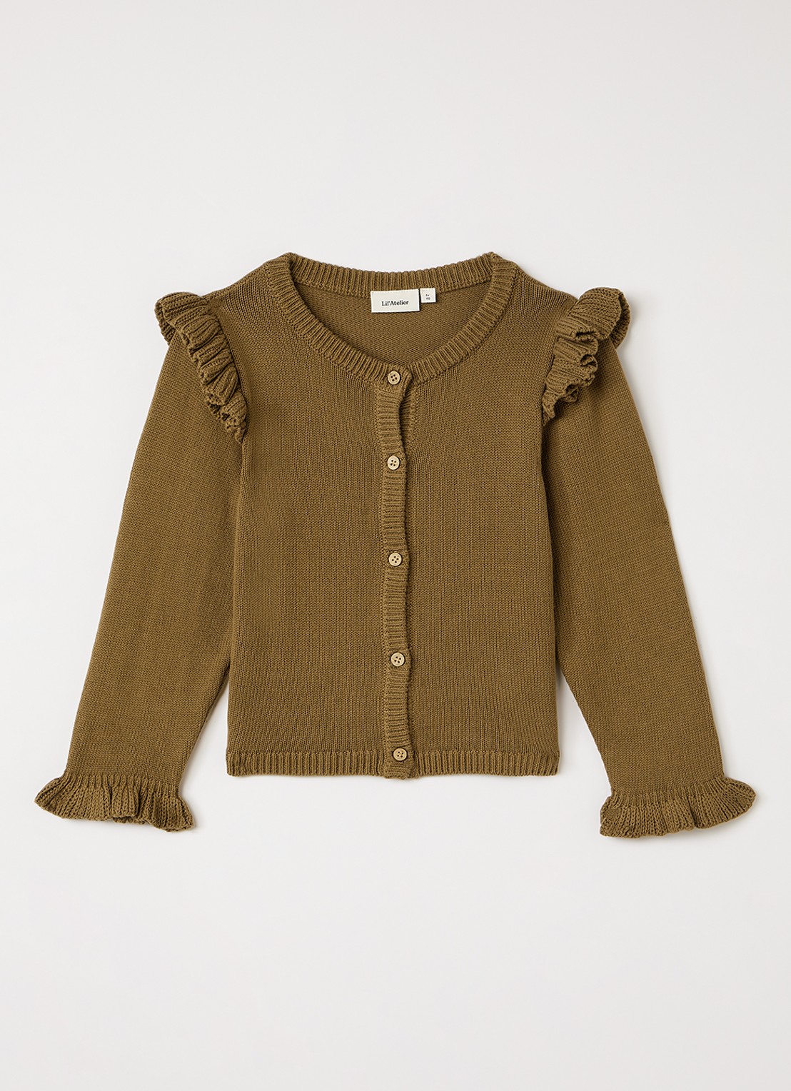 Lil 'Atelier NMFKopa grofgebreid vest met volant - voorkant mosgroen