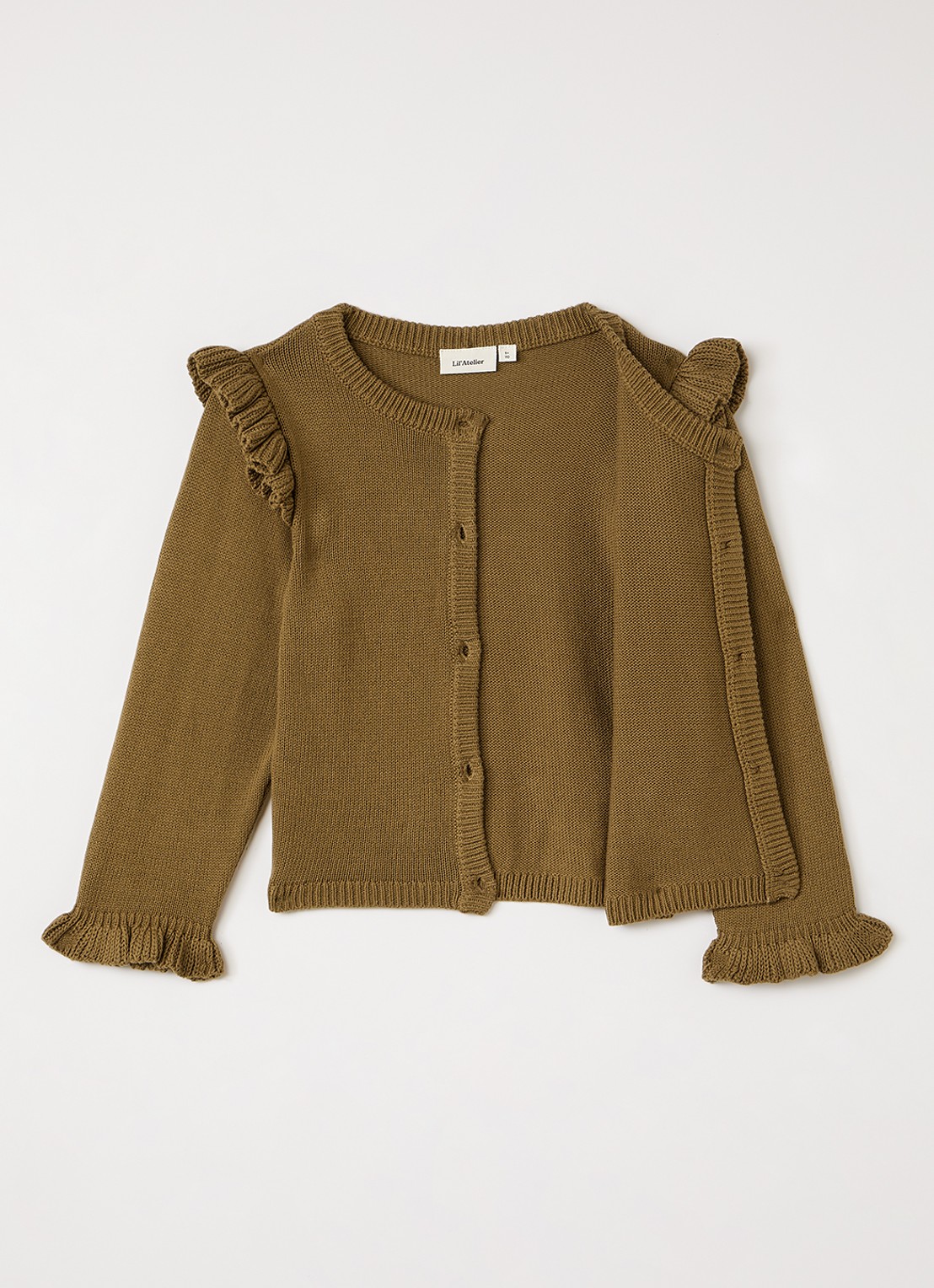 Lil 'Atelier NMFKopa grofgebreid vest met volant - voorkant 2 mosgroen
