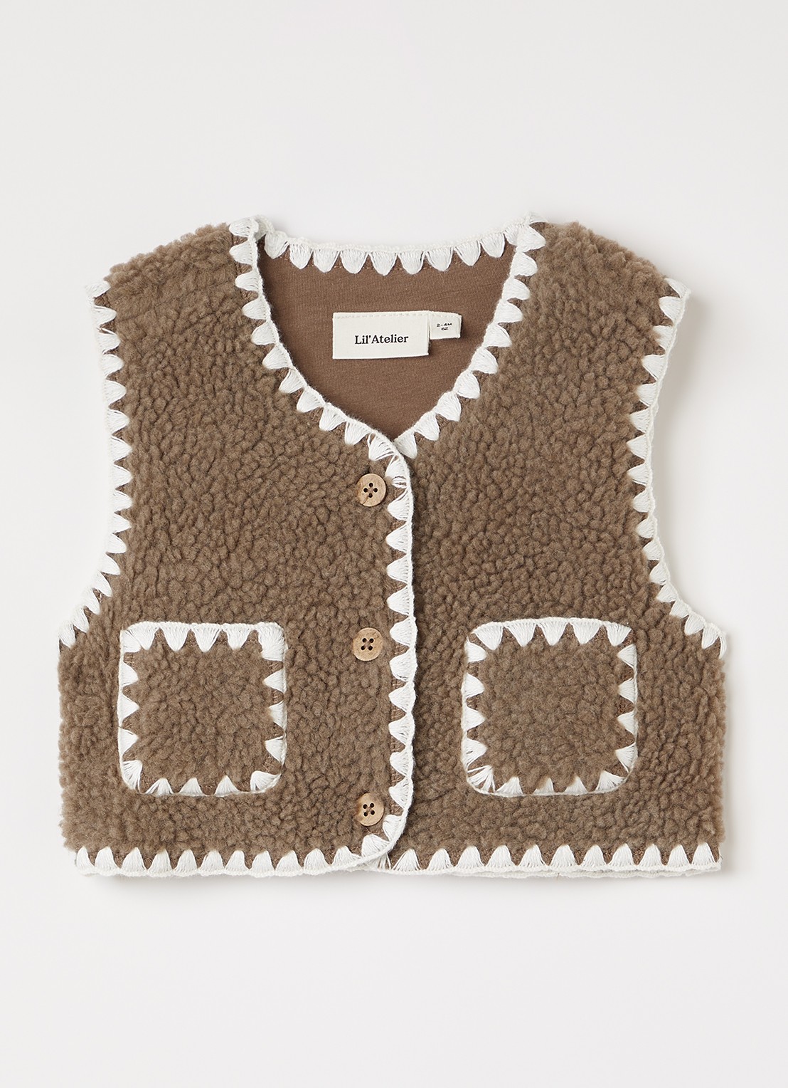 Lil 'Atelier NMFLayo bodywarmer van teddy - voorkant lichtbruin