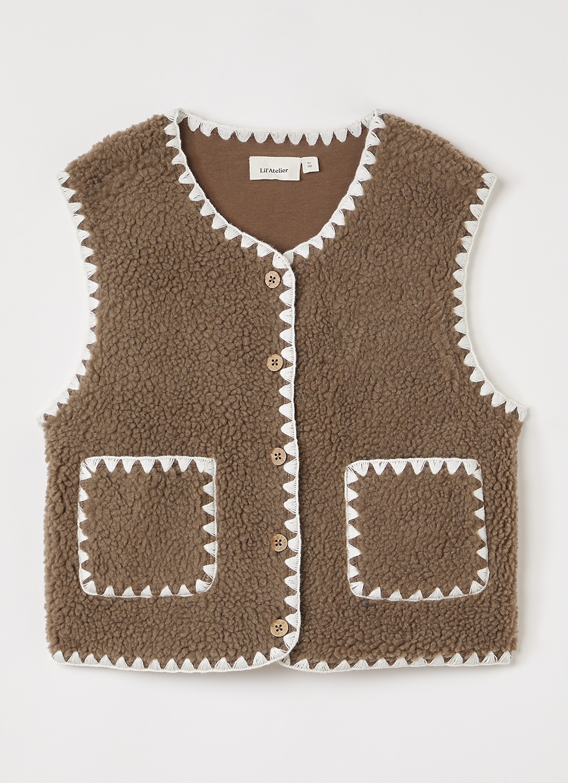 Lil 'Atelier NMFLayo bodywarmer van teddy - voorkant 3 lichtbruin