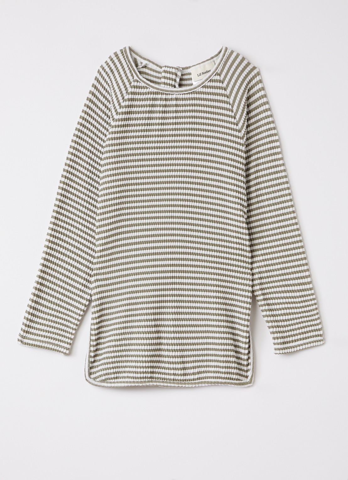 Lil 'Atelier NMMFredo longsleeve met streepprint - voorkant olijfgroen
