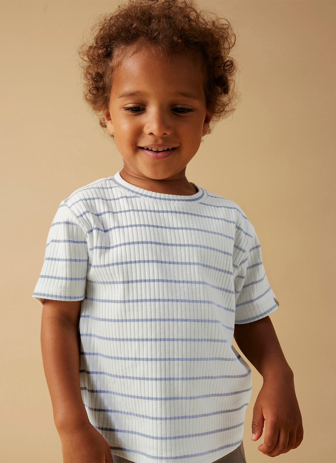 Lil 'Atelier NMMKail T-shirt met streepprint - voorkant 2 ivoor