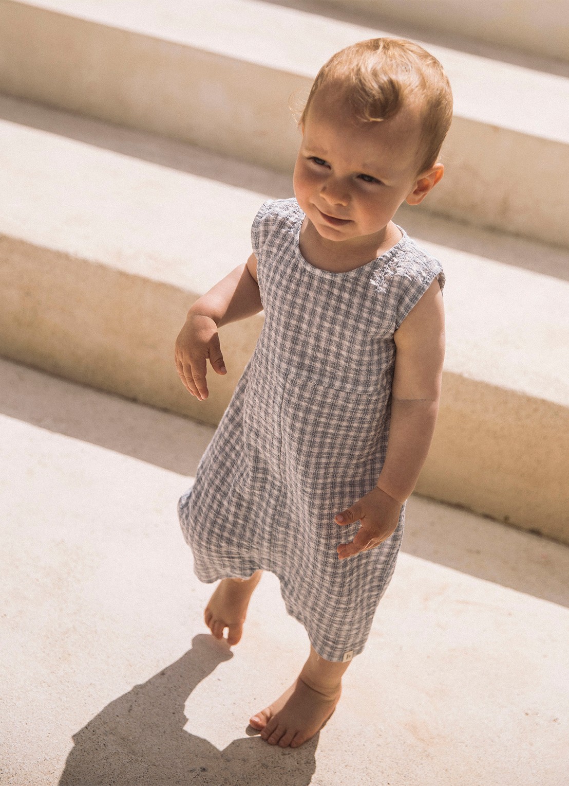 Lil 'Atelier Playsuit met ruitdessin - voorkant 2 staalblauw