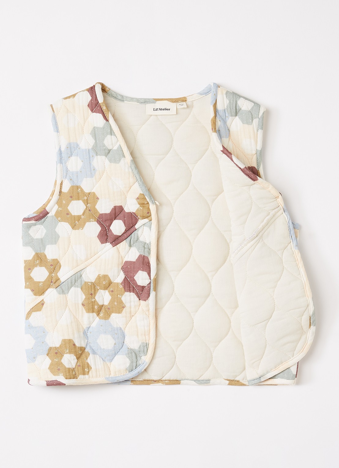 Lil 'Atelier Talia gilet met bloemenprint - voorkant 3 creme